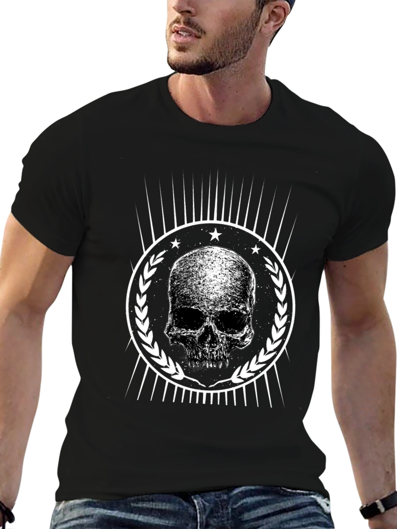 Black Skull Graphic Tee - Black Cotton Blend view 6