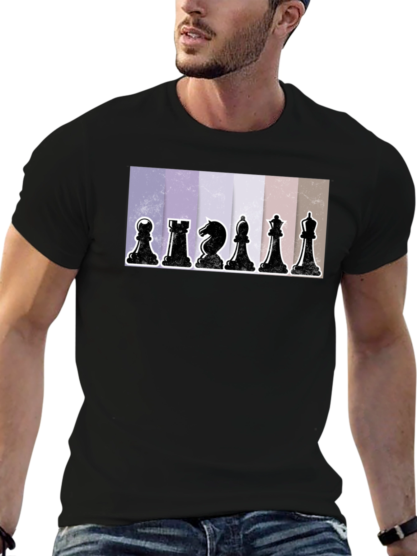 Black Chess Pieces Graphic Tee - Stylish Black Cotton T-Shirt view 6