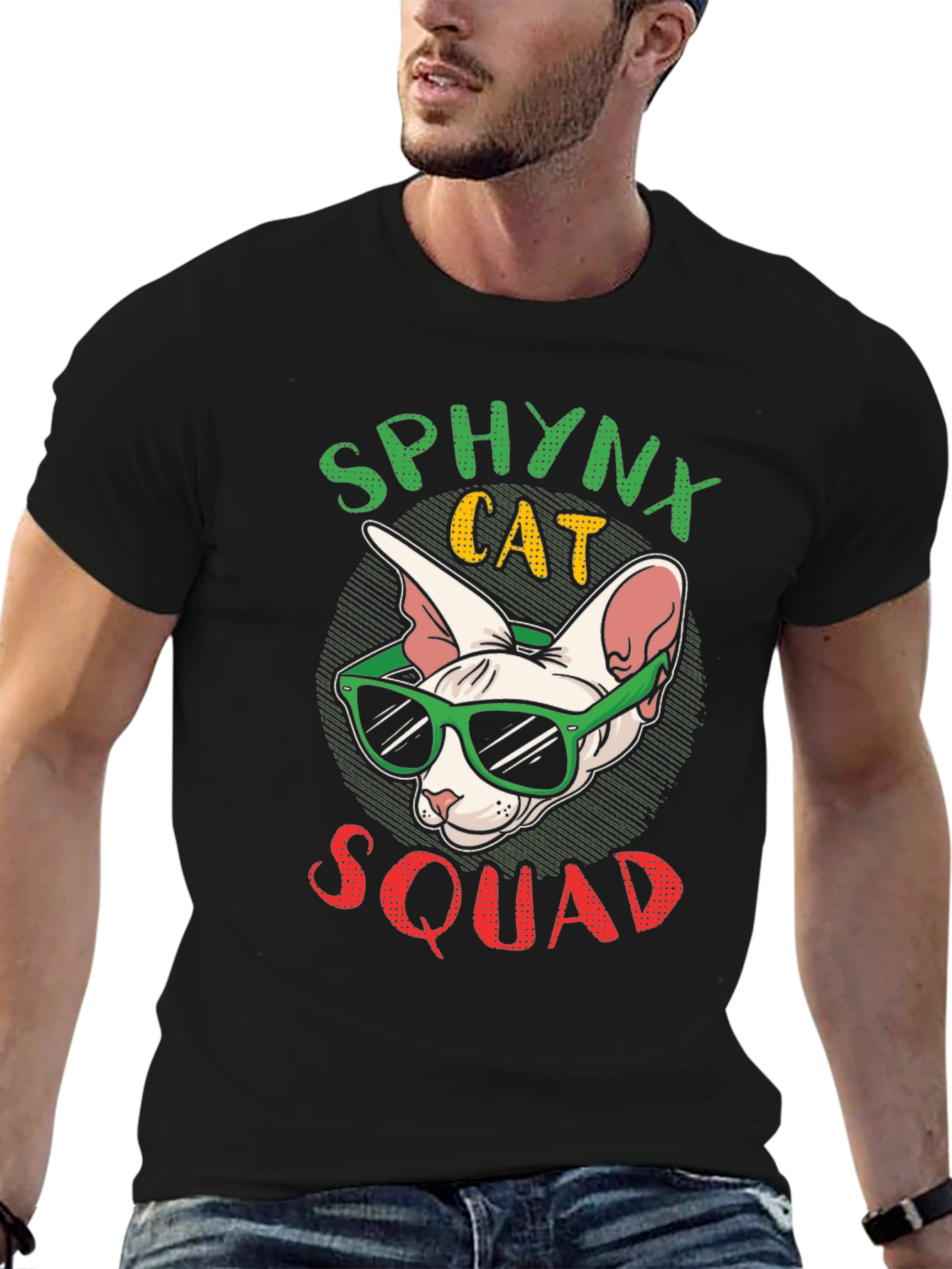 Black Sphynx Cat Squad T-Shirt view 6
