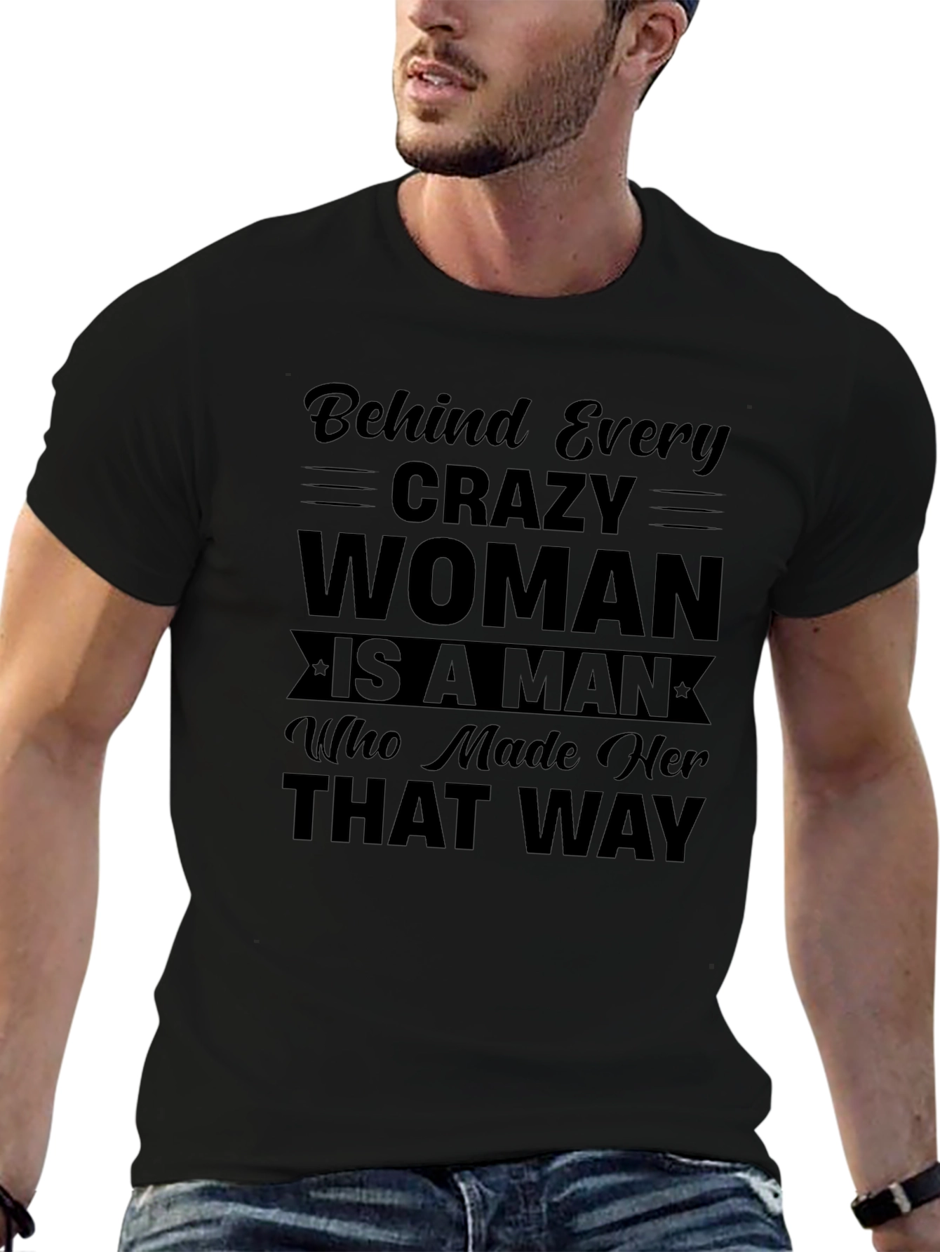 Black Crazy Woman T-Shirt - Humorous Slogan Tee view 6