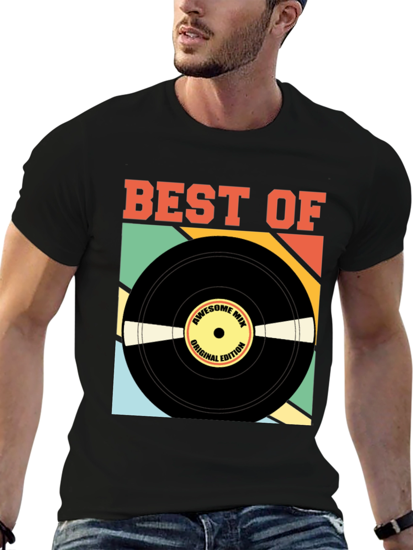Black Best Of Vinyl Record Graphic Tee - Retro Music Lover view 6