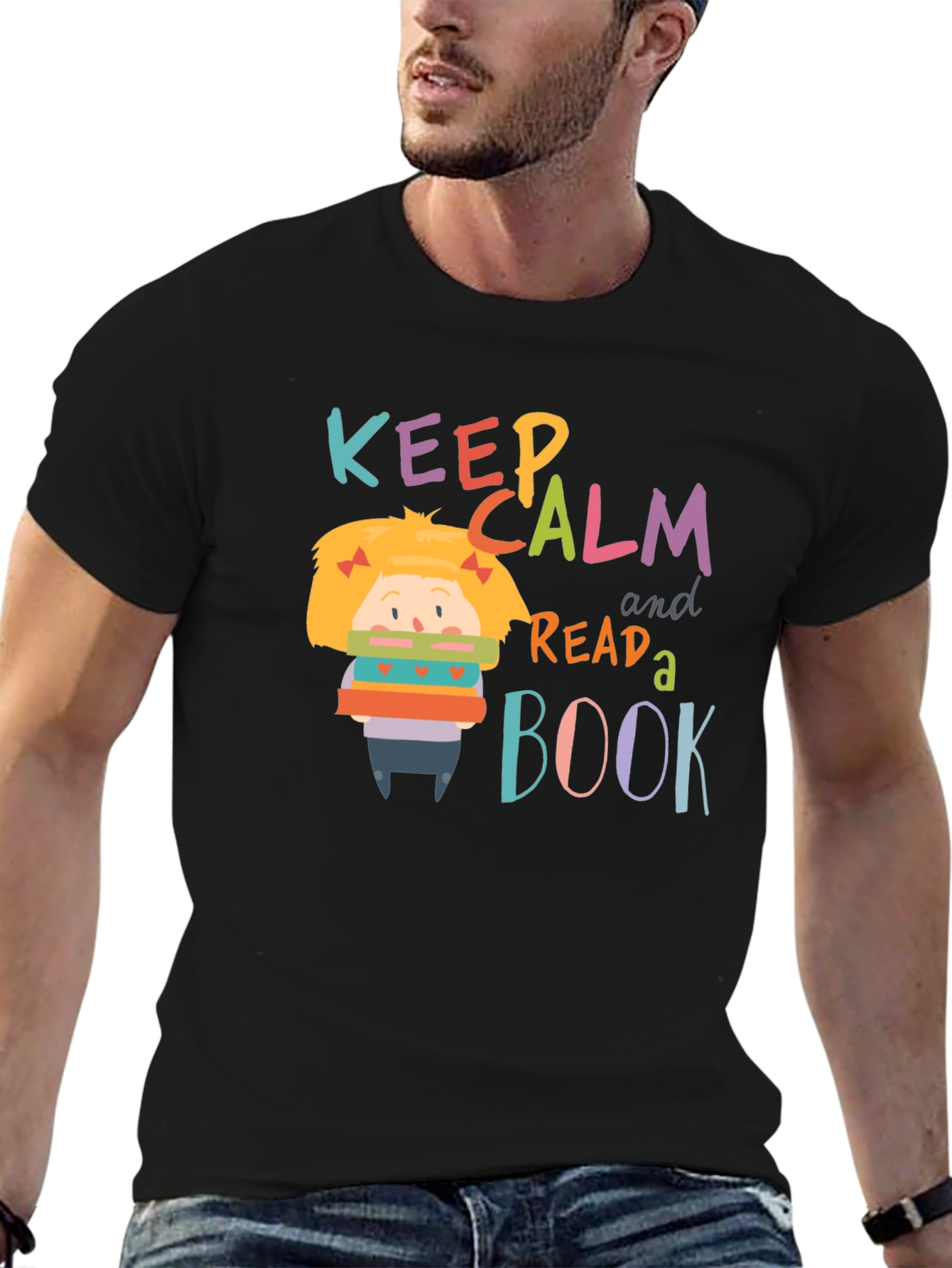Black Keep Calm and Read a Book Graphic Tee view 6