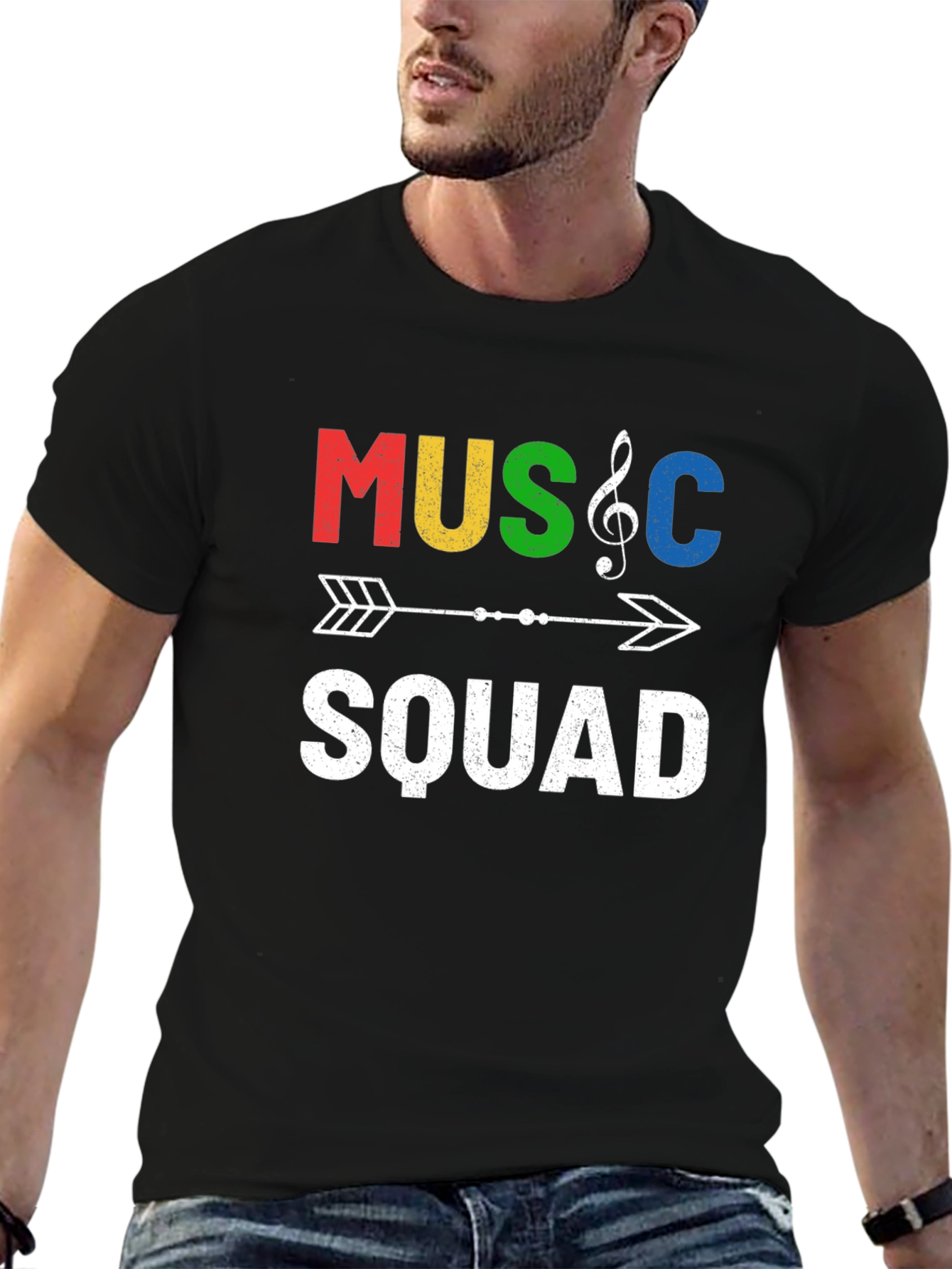 Black Music Squad Graphic T-Shirt - Crew Neck Tee view 6
