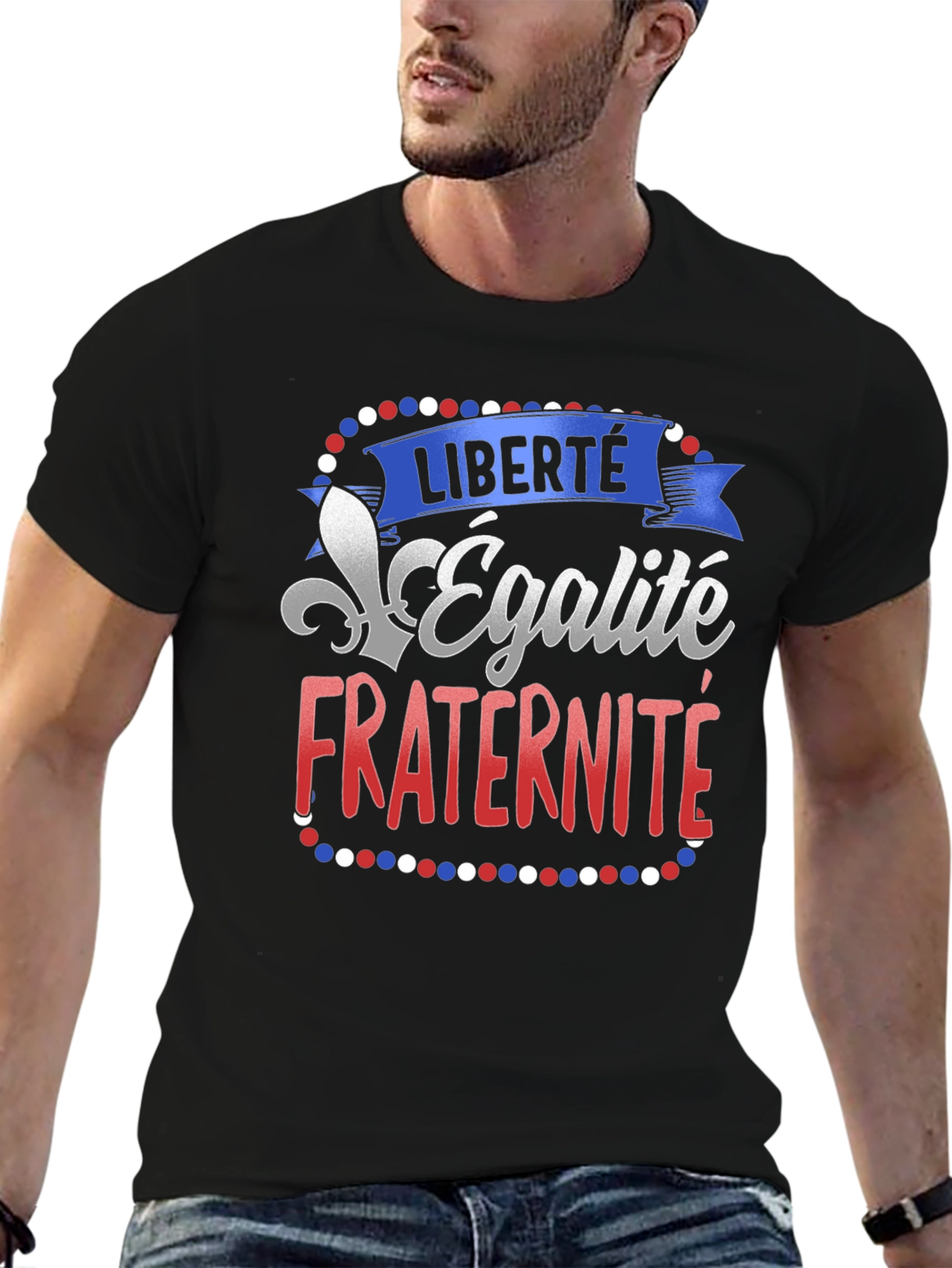 Black French Liberty Equality Fraternity T-Shirt view 6