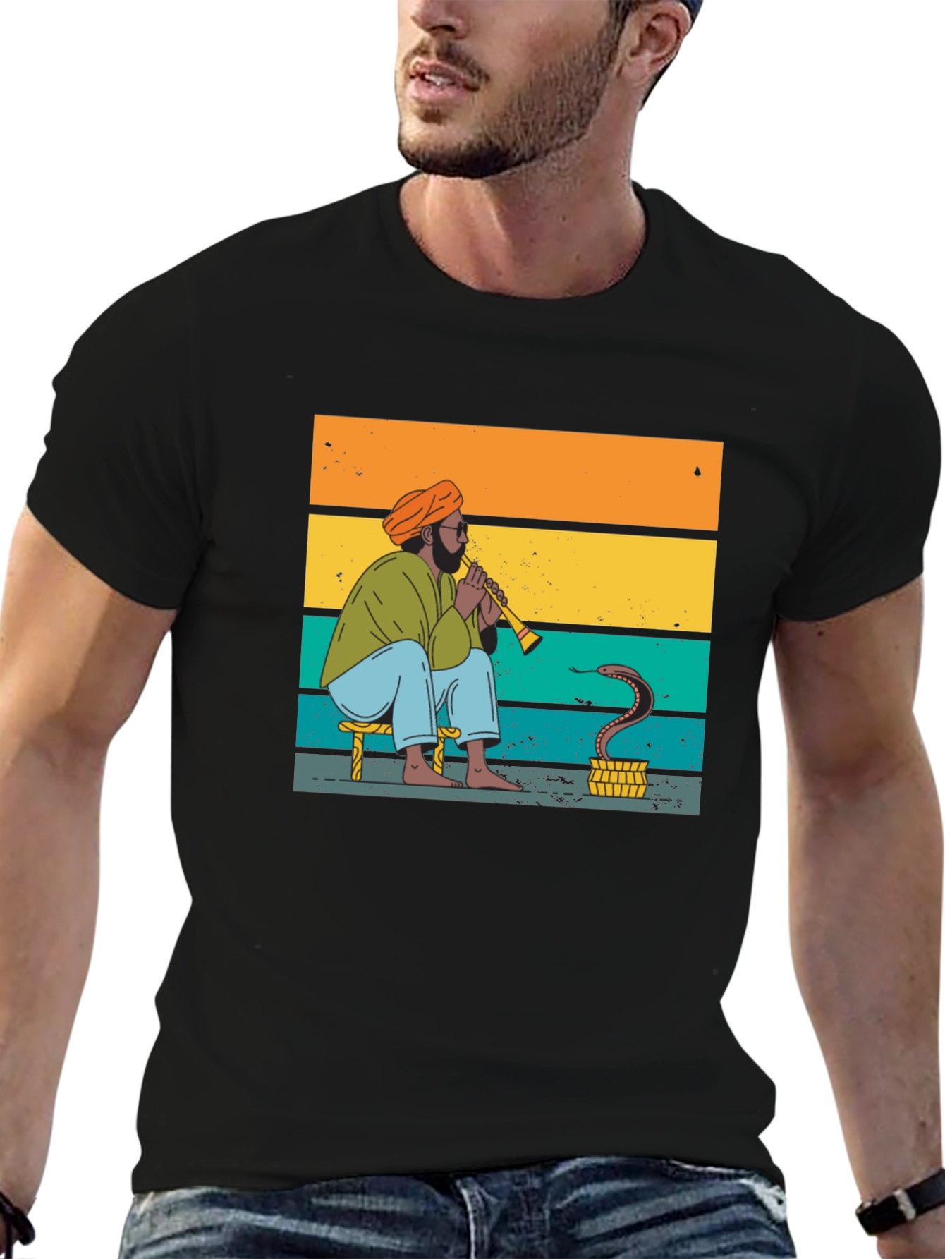 Black Snake Charmer Tee - Retro Style Graphic T-Shirt view 6