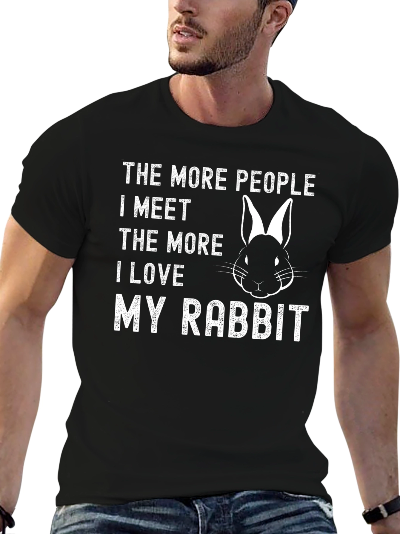Black Rabbit Lover Graphic Tee - The More People I Meet T-Shirt view 6