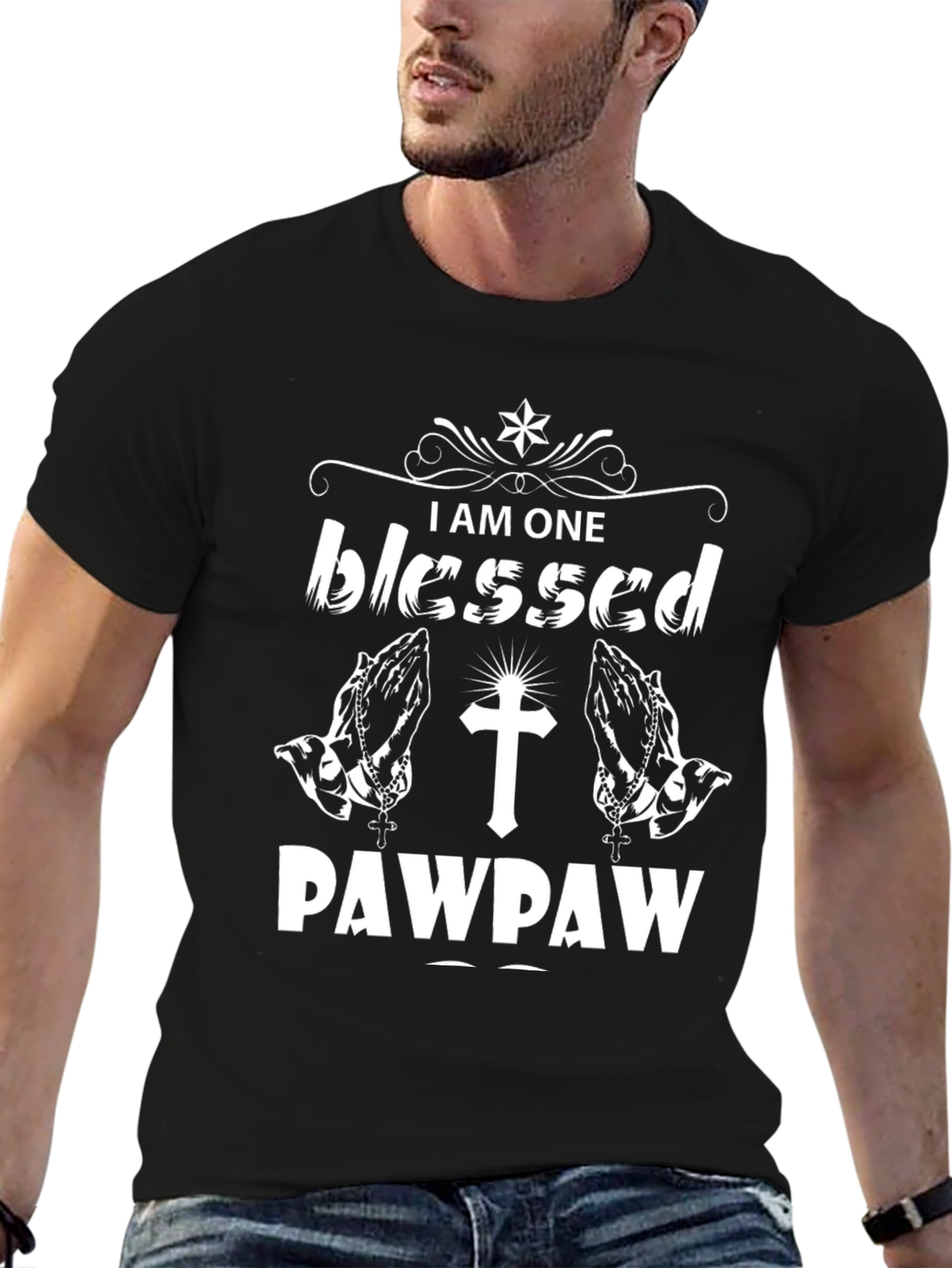 Black Blessed Pawpaw T-Shirt, Christian Grandpa Tee view 6