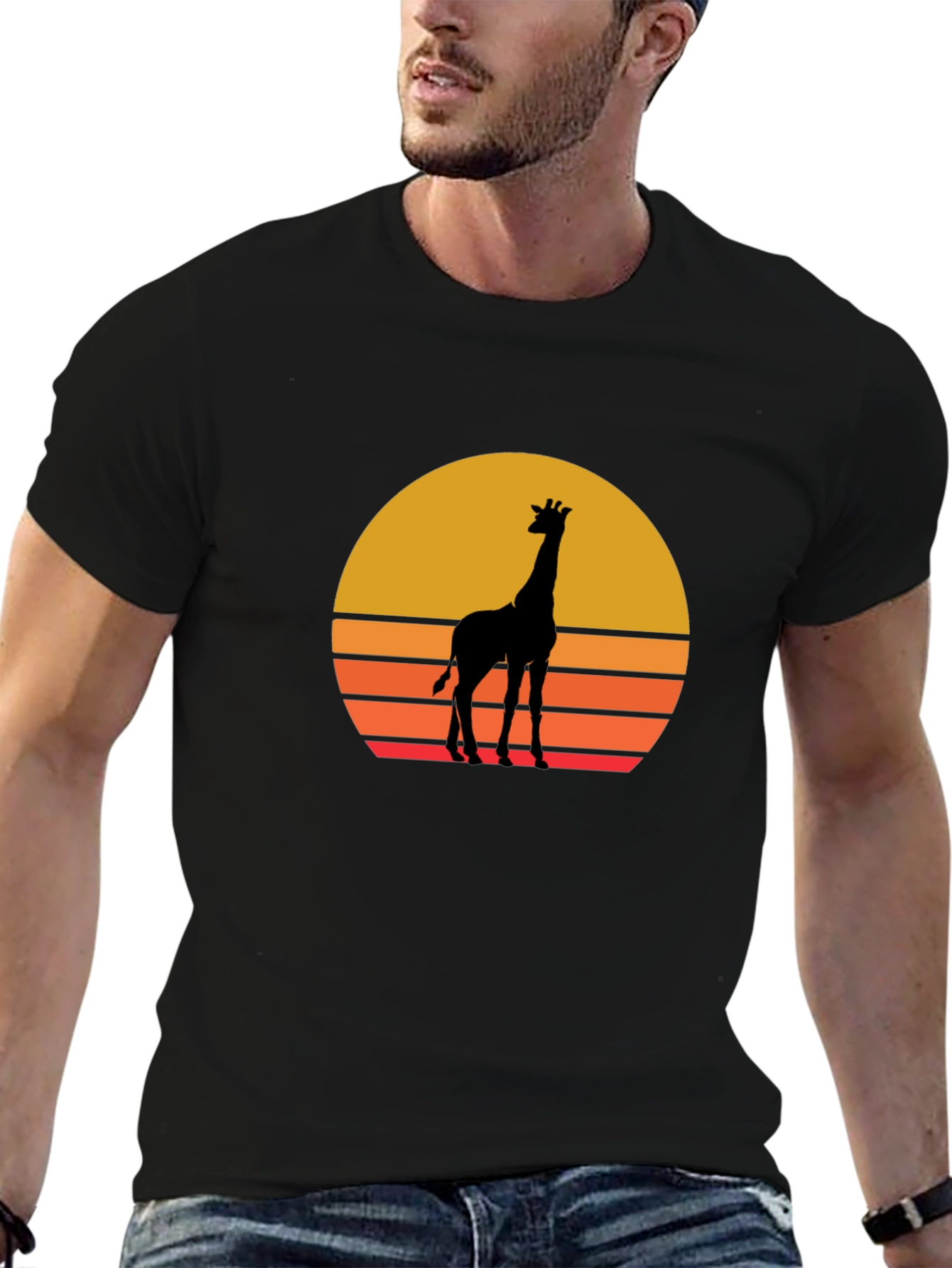 Black Giraffe Sunset T-Shirt - Unique Graphic Tee view 6