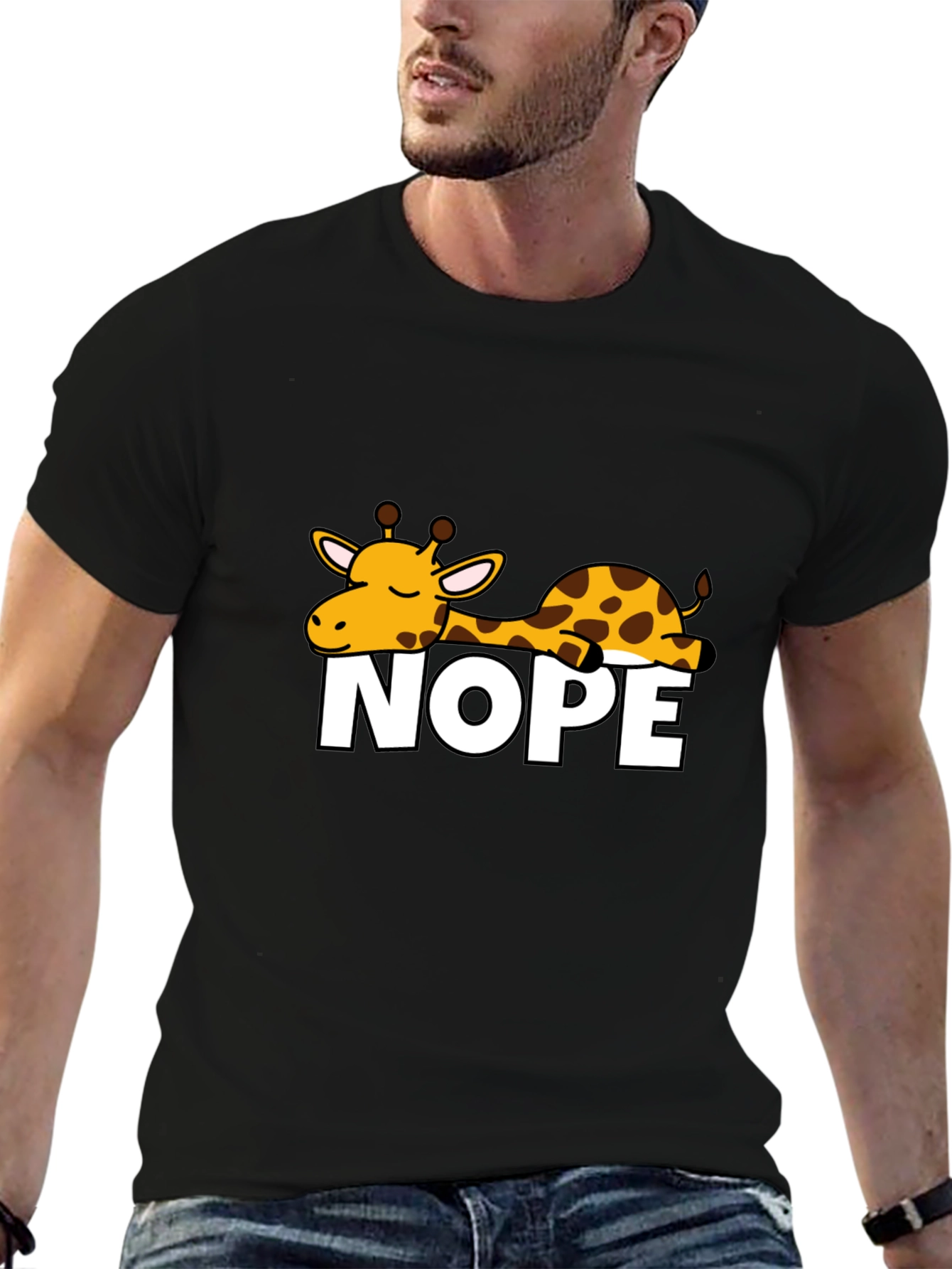 Black Nope Giraffe Graphic Tee - Unisex Black T-Shirt view 6