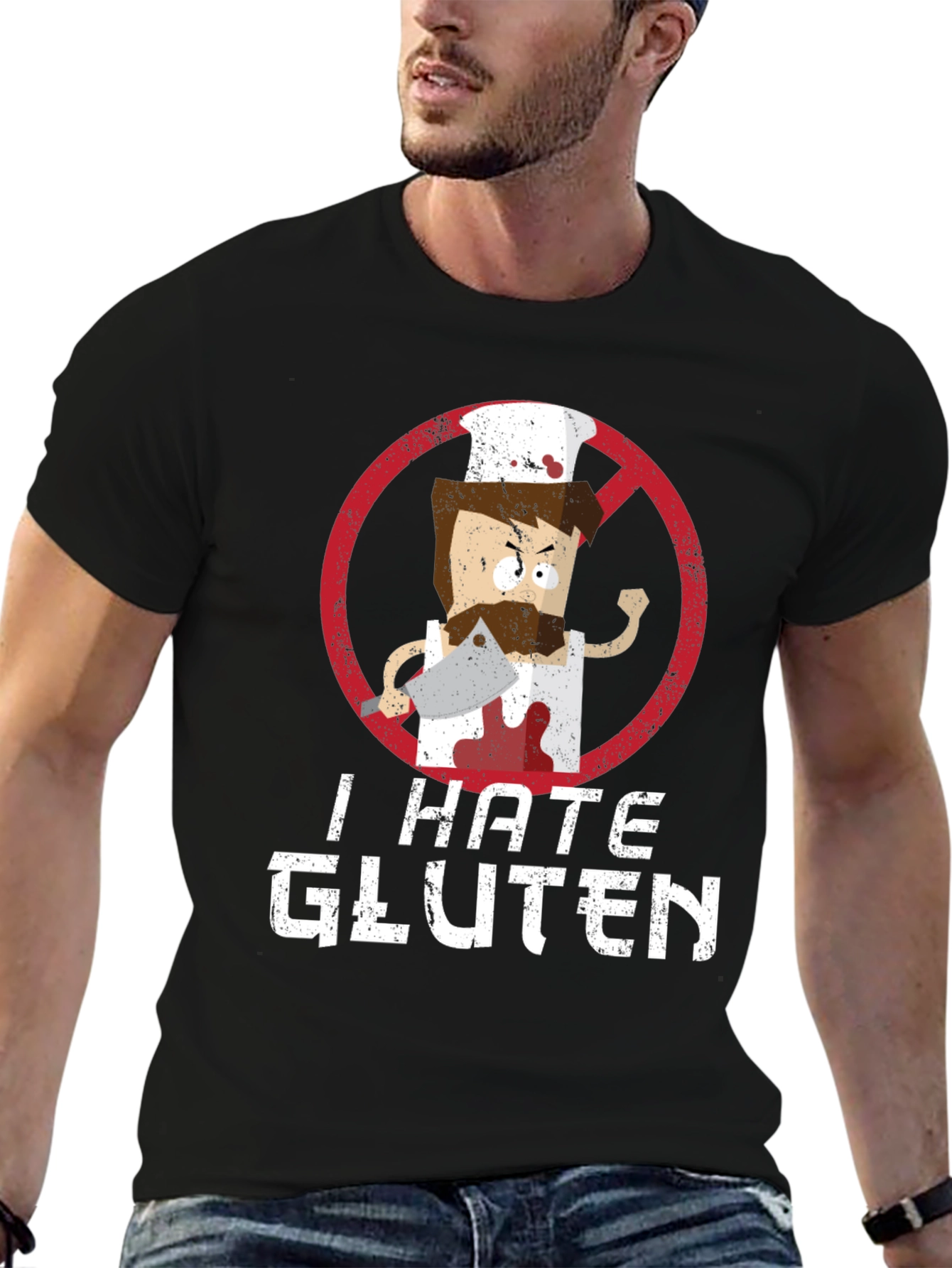 Black I Hate Gluten T-Shirt - Chef Graphic Tee view 6