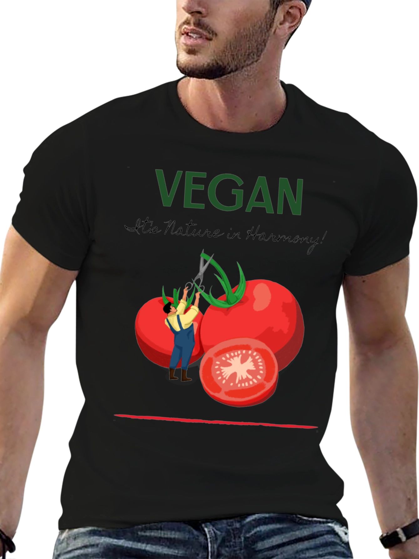 Black Vegan Tomato Graphic T-Shirt - Nature in Harmony view 6