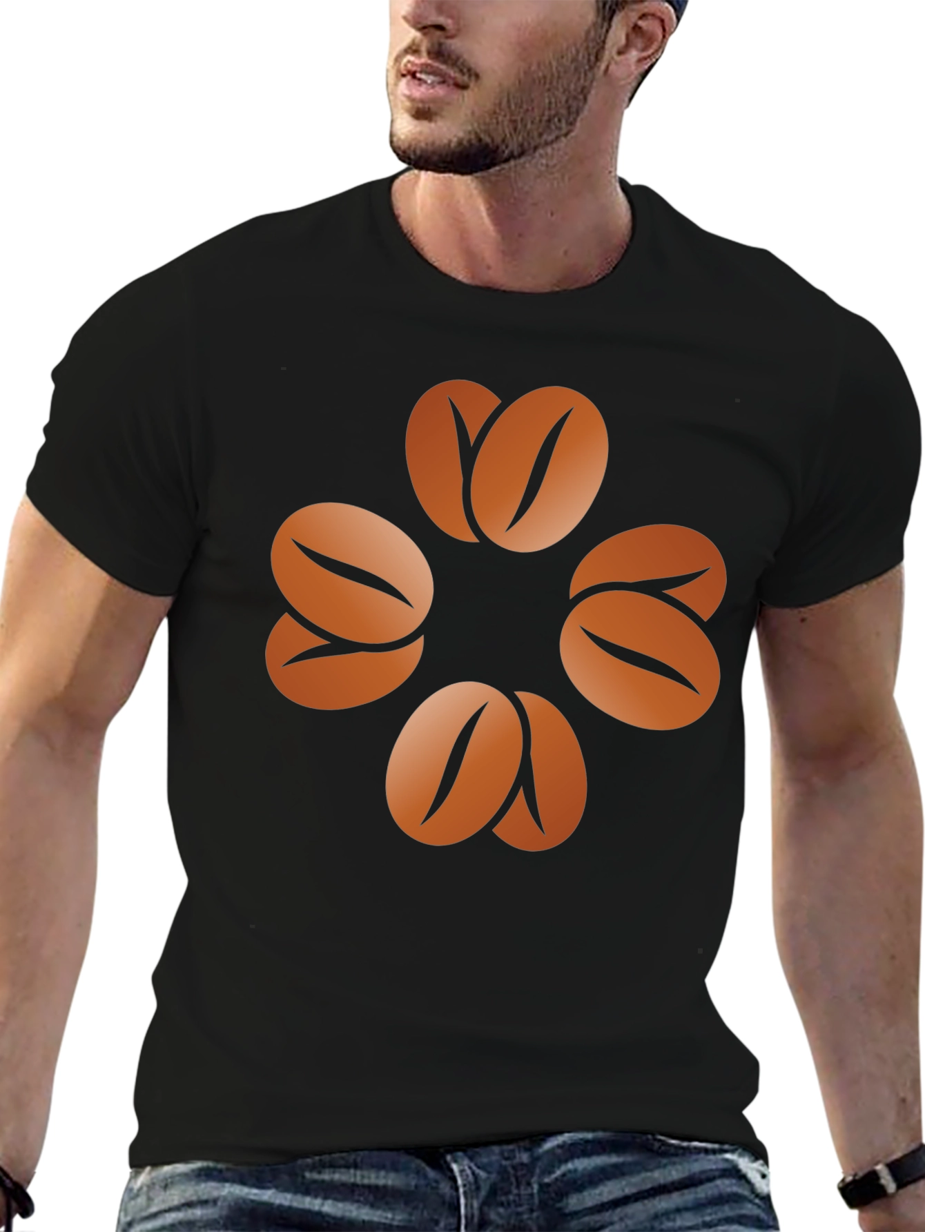 Black Coffee Bean Clover T-Shirt - Unisex Graphic Tee view 6