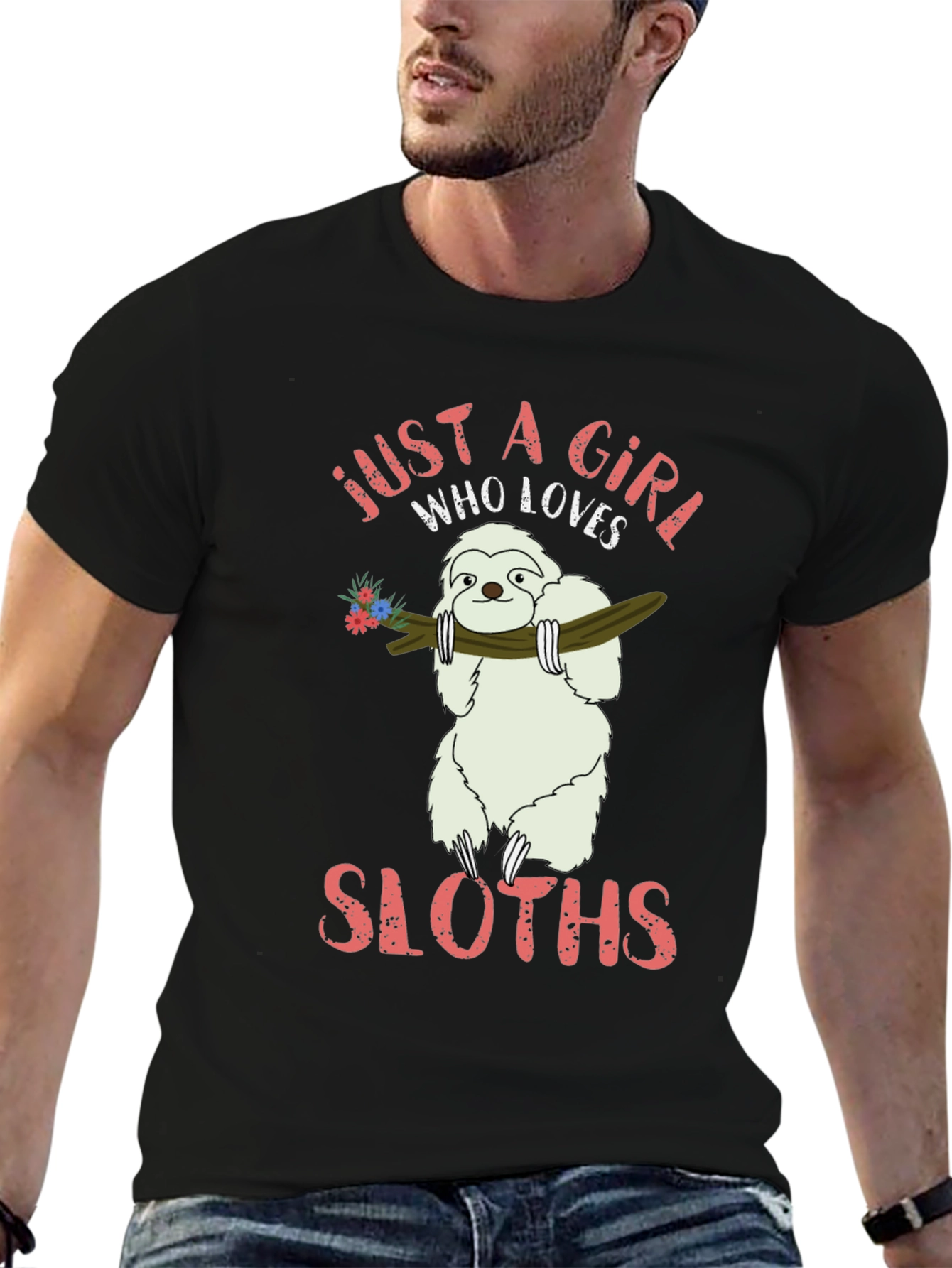 Black Just A Girl Who Loves Sloths T-Shirt view 6