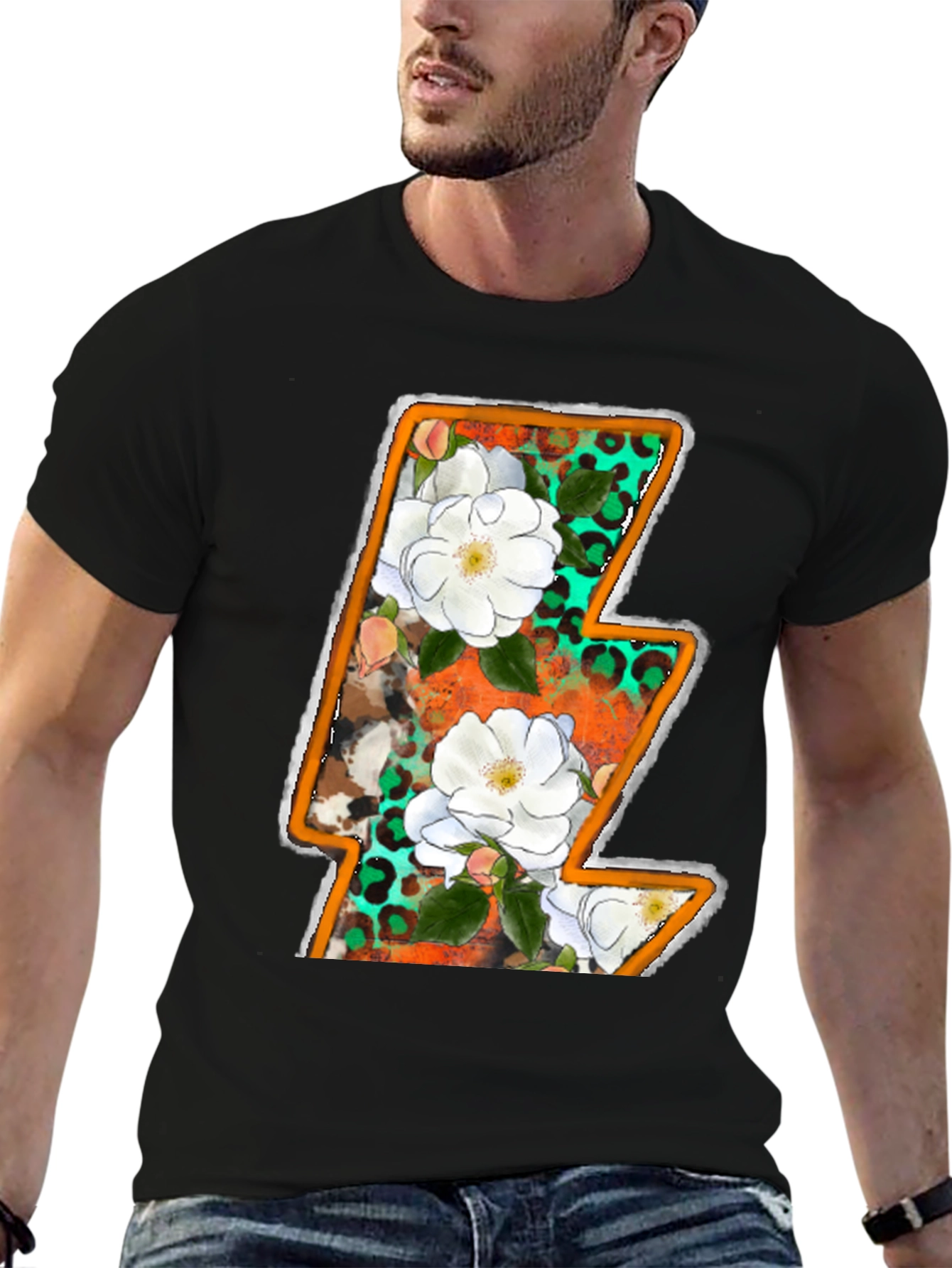 Black Floral Lightning Bolt Graphic Tee view 6