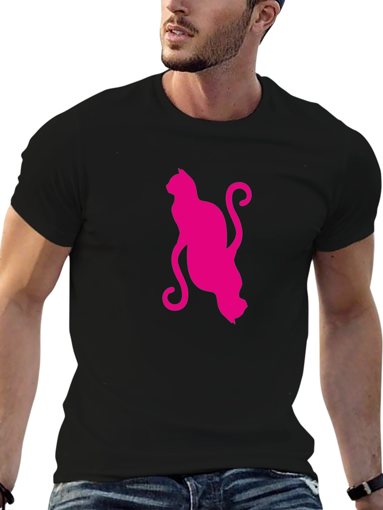Black Stylish Cat Graphic T-Shirt view 6