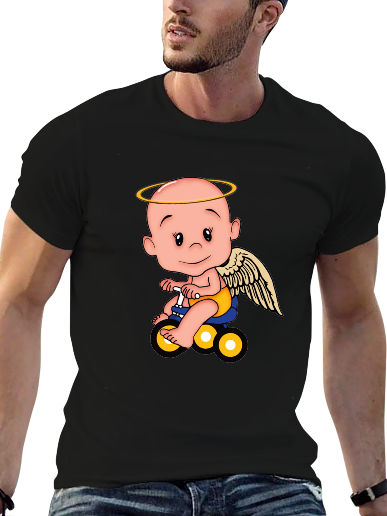 Black Angel Baby on Bike Graphic Tee - Black view 6