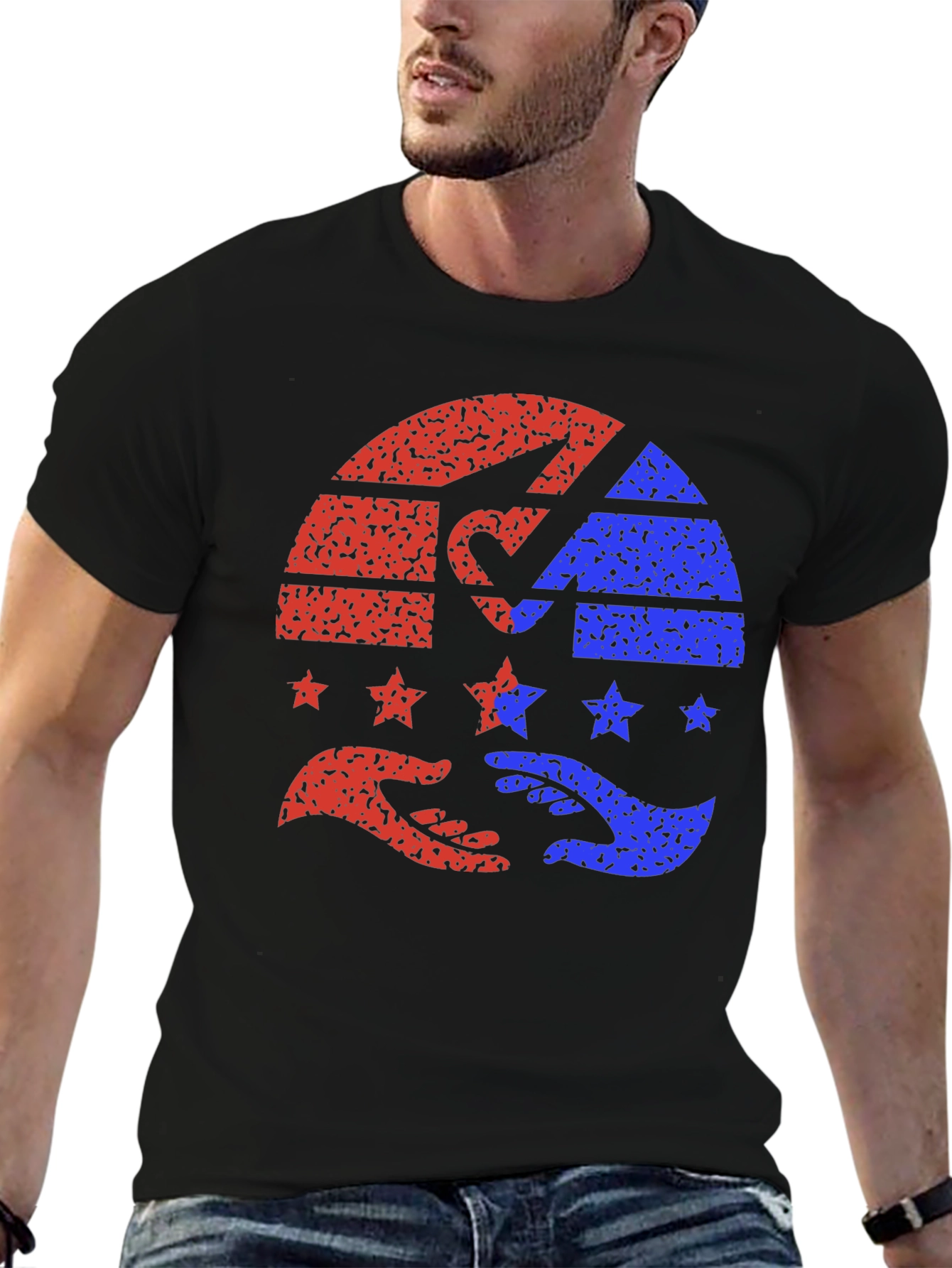 Black Patriotic Hands Helping Stars T-Shirt view 6