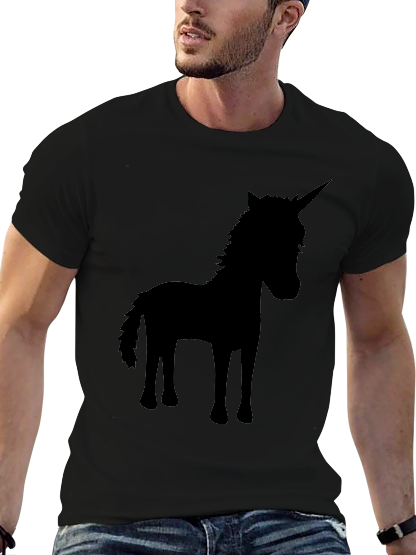 Black Unicorn Silhouette Black T-Shirt view 6