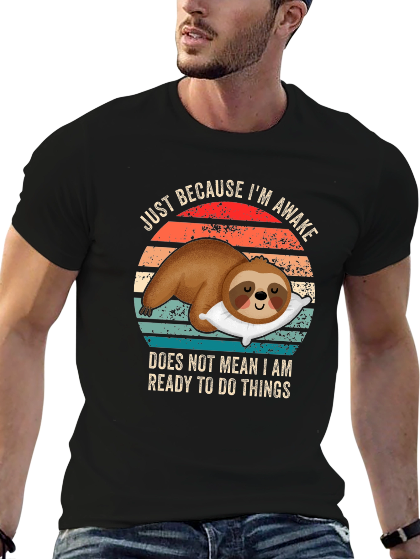Black Lazy Sloth Awake T-Shirt - Ready to Do Things view 6