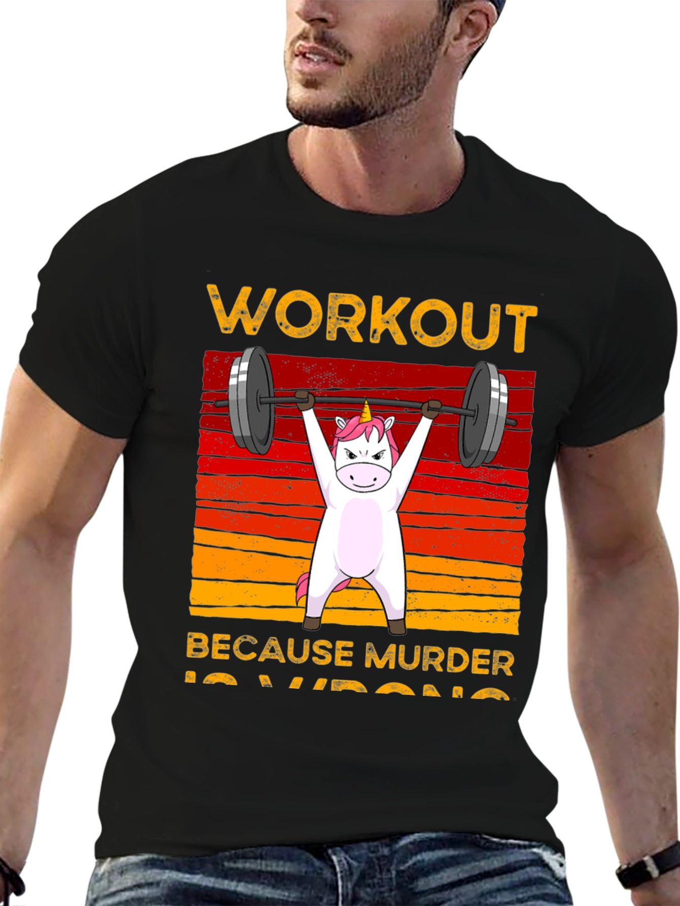Black Unicorn Workout Black T-Shirt view 6