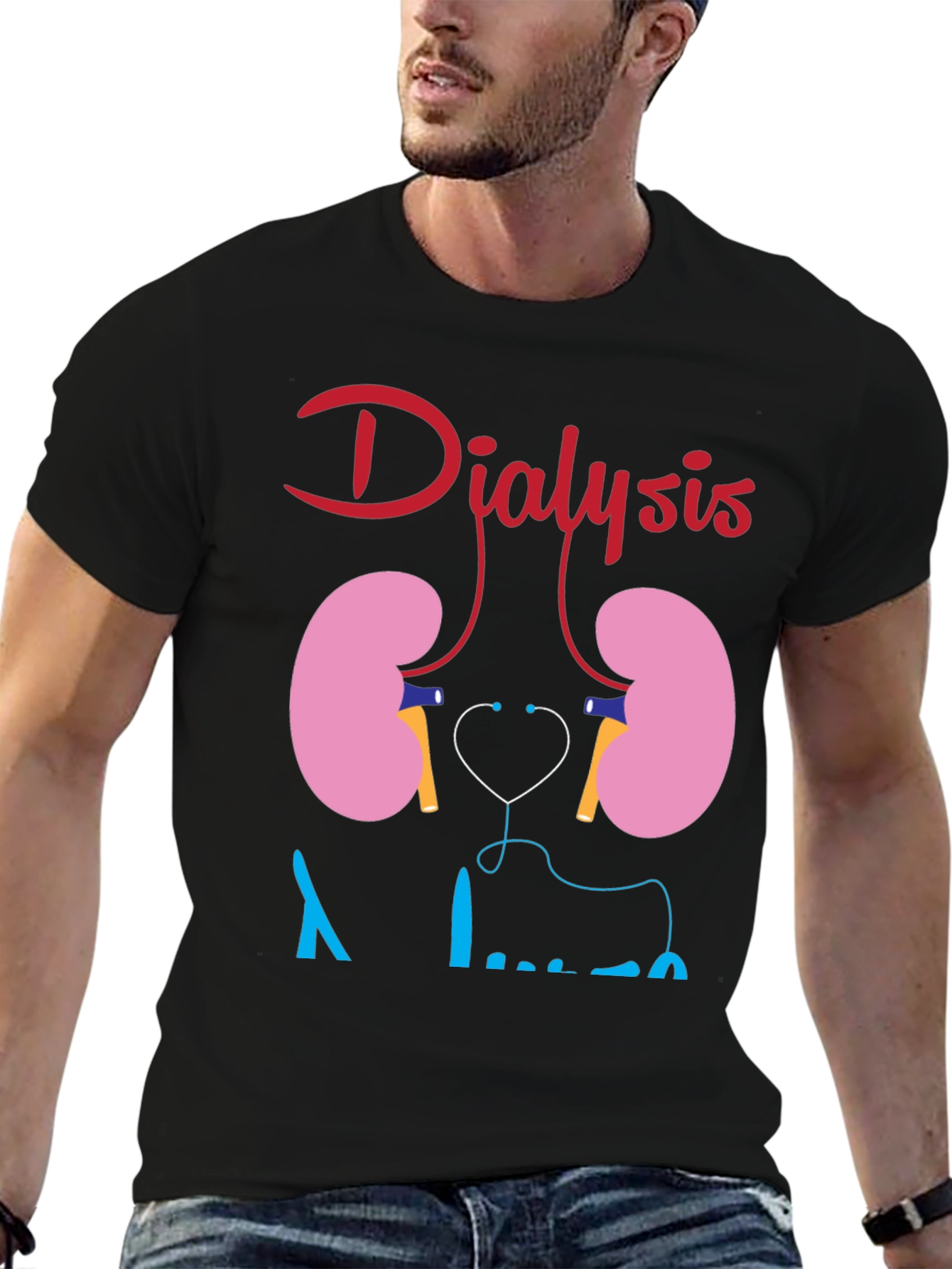 Black Dialysis Kidney Stethoscope Funny Black T-shirt view 6