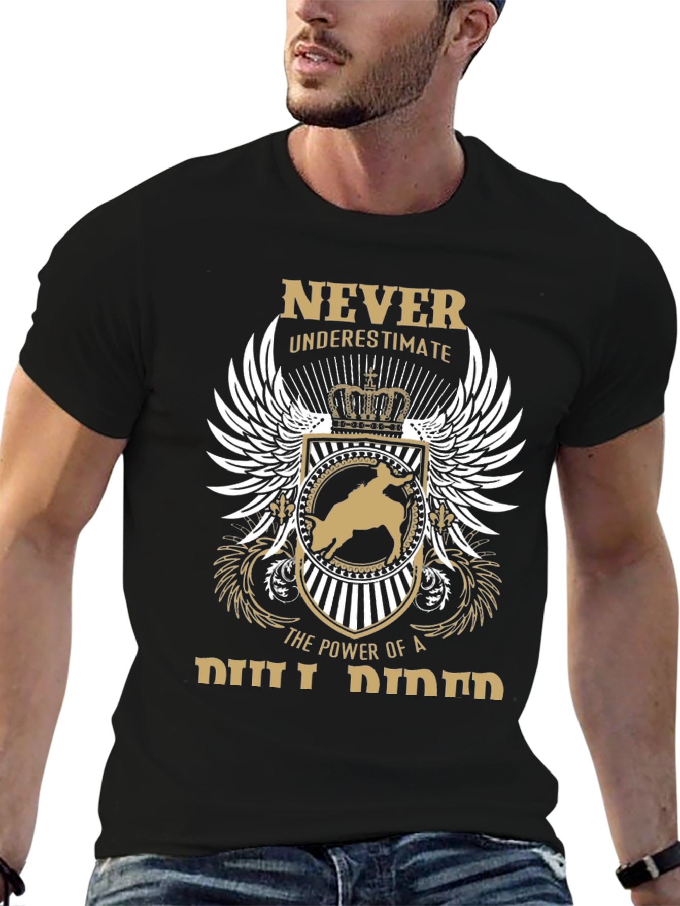 Black Never Underestimate Bull Rider T-Shirt view 6