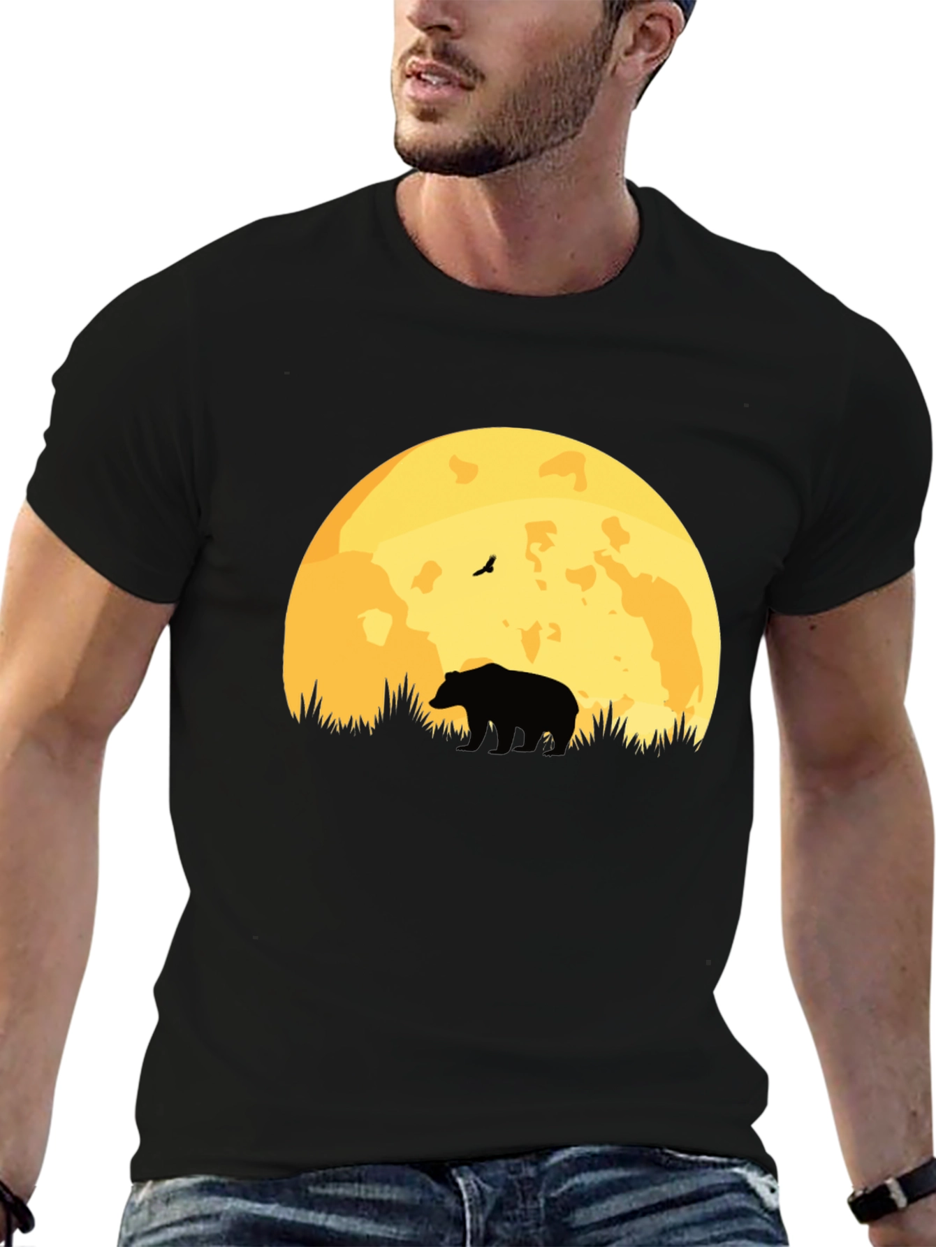 Black Bear Moon Silhouette T-Shirt - Nature Lover's Tee view 6