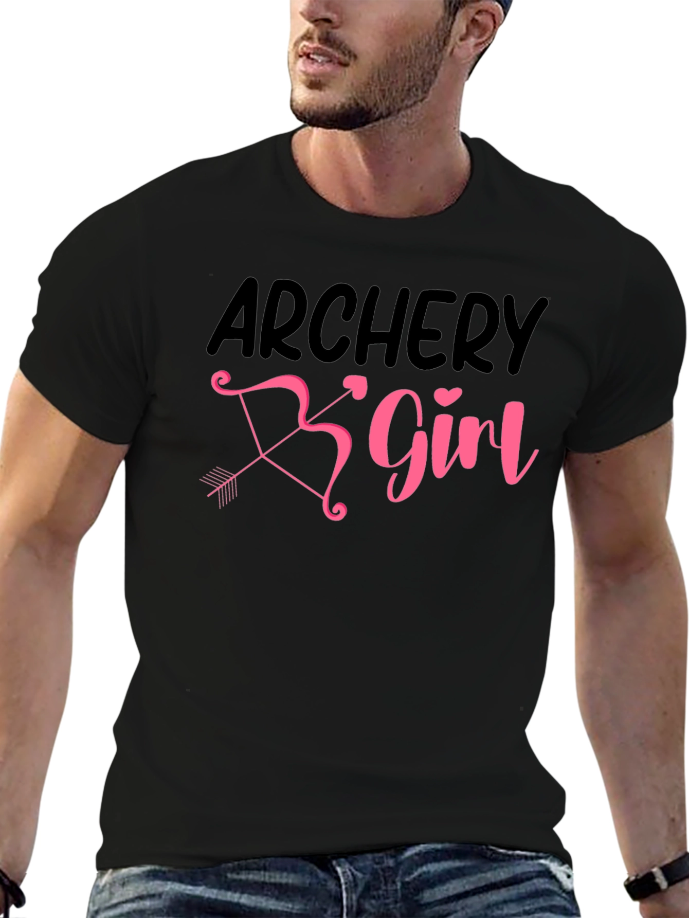 Black Archery Girl Bow Arrow Graphic T-Shirt view 6