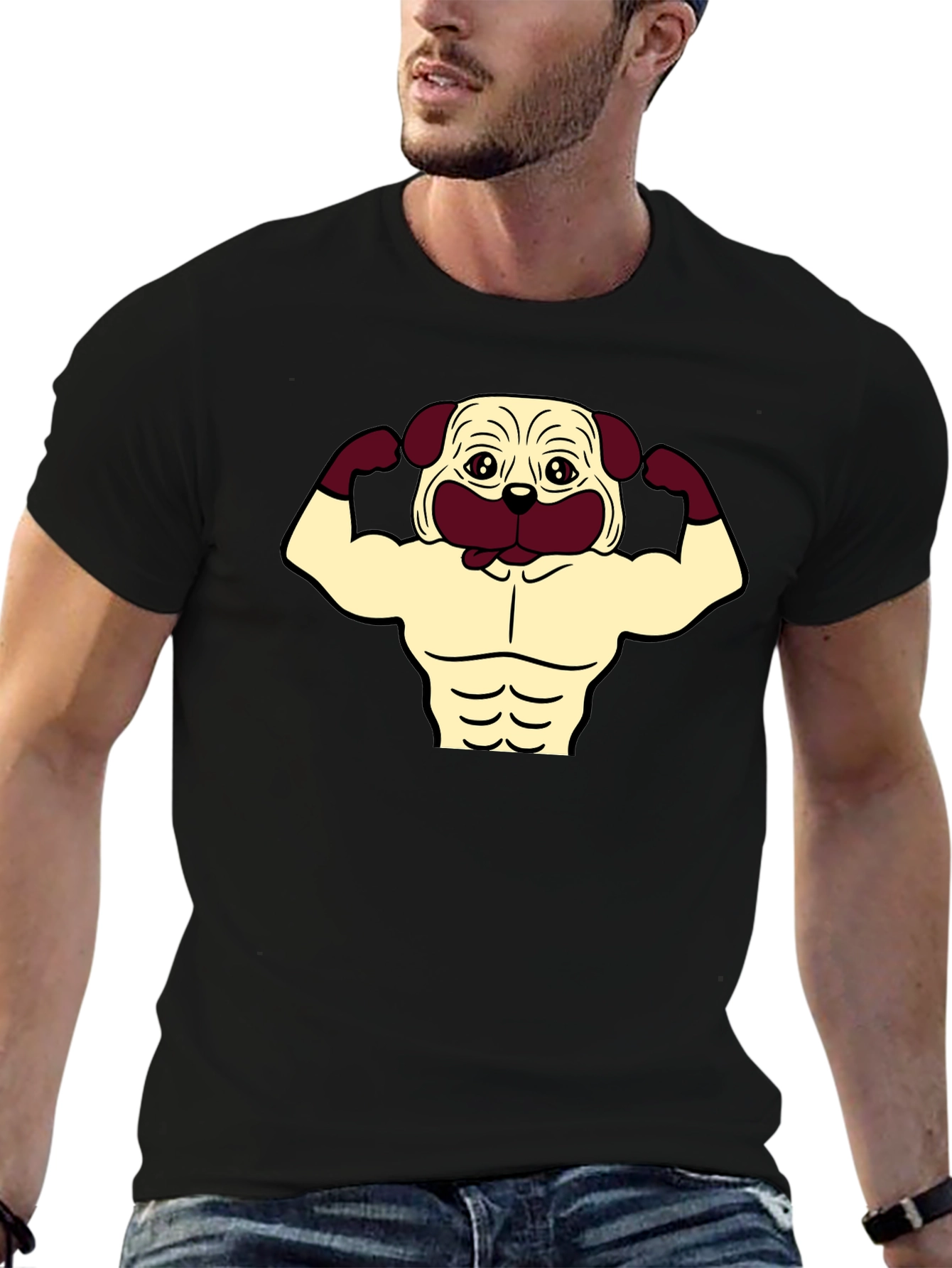 Black Pug Muscle T-Shirt - Black Graphic Tee view 6