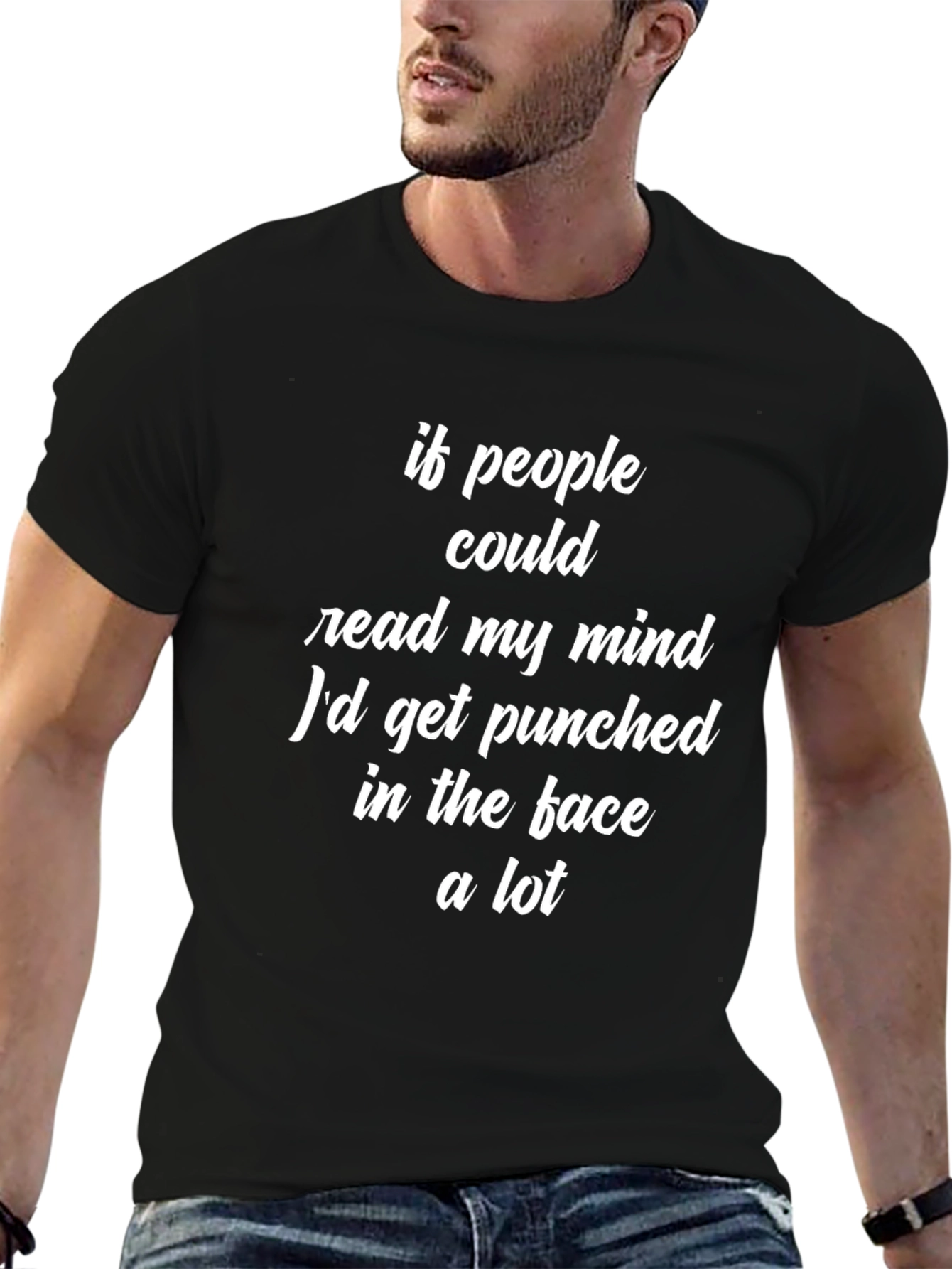 Black Funny Graphic Tee: "If People Could Read My Mind..." view 6