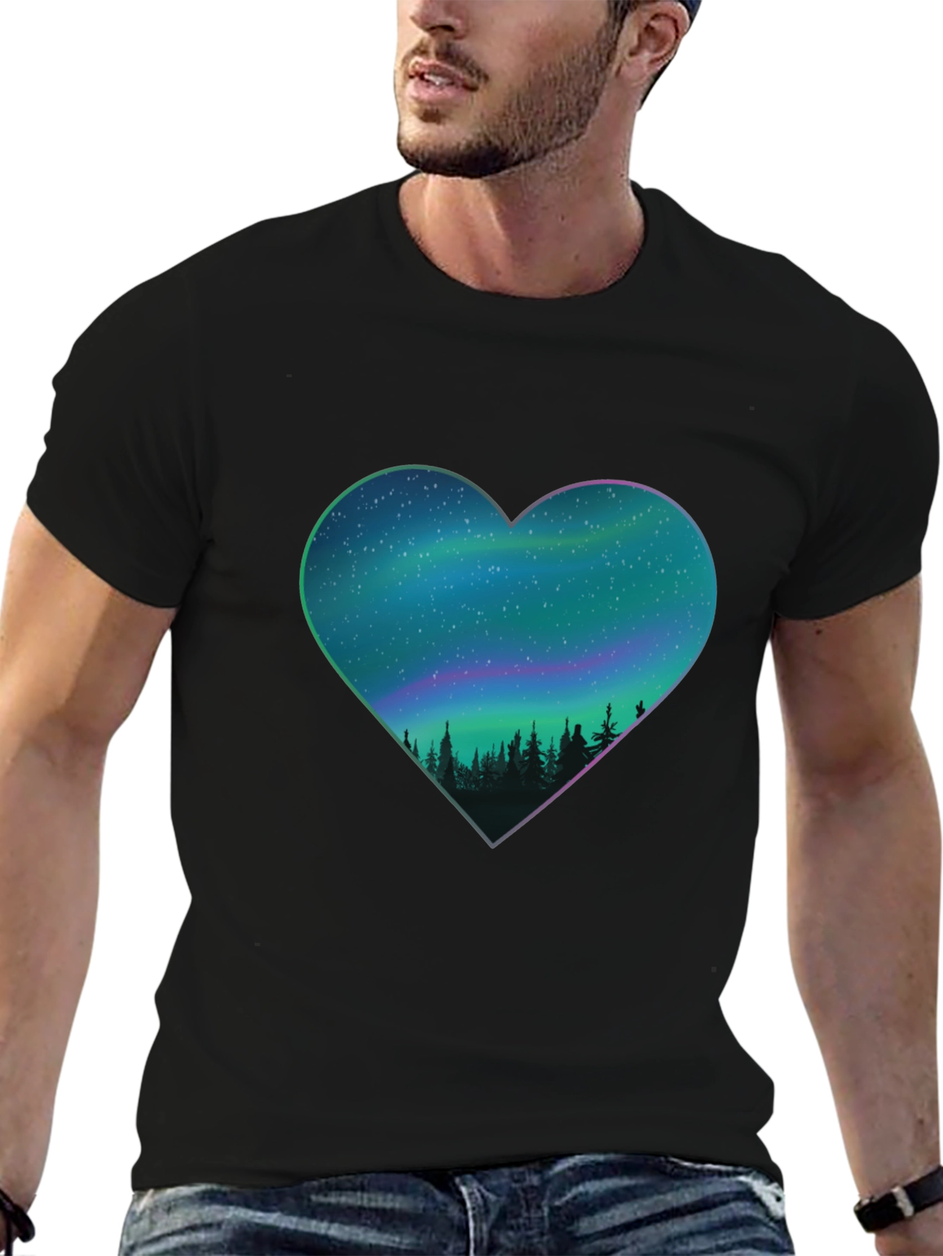 Black Northern Lights Heart Graphic Tee view 6