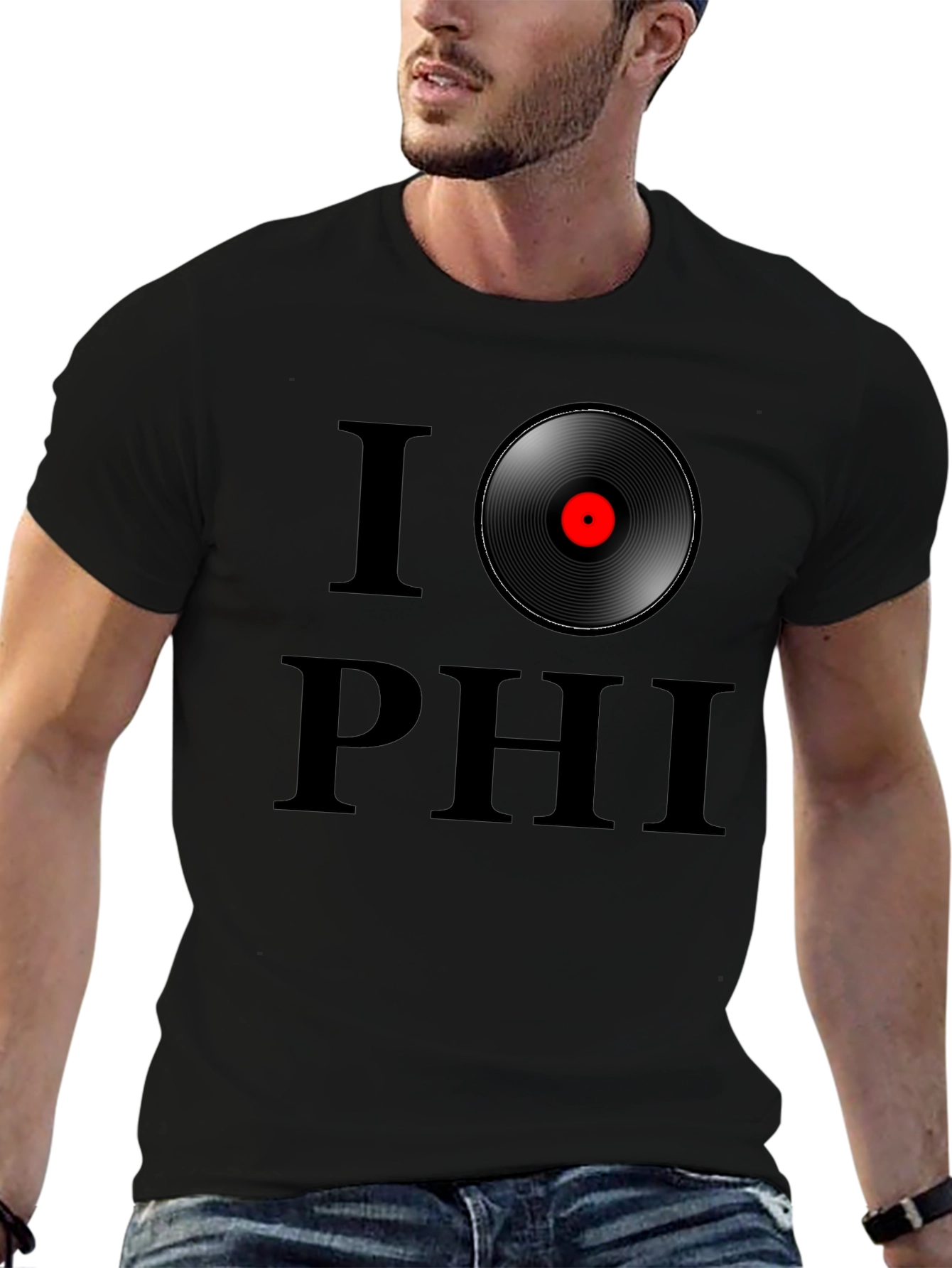 Black I Record Phi T-Shirt - Classic Black Tee view 6