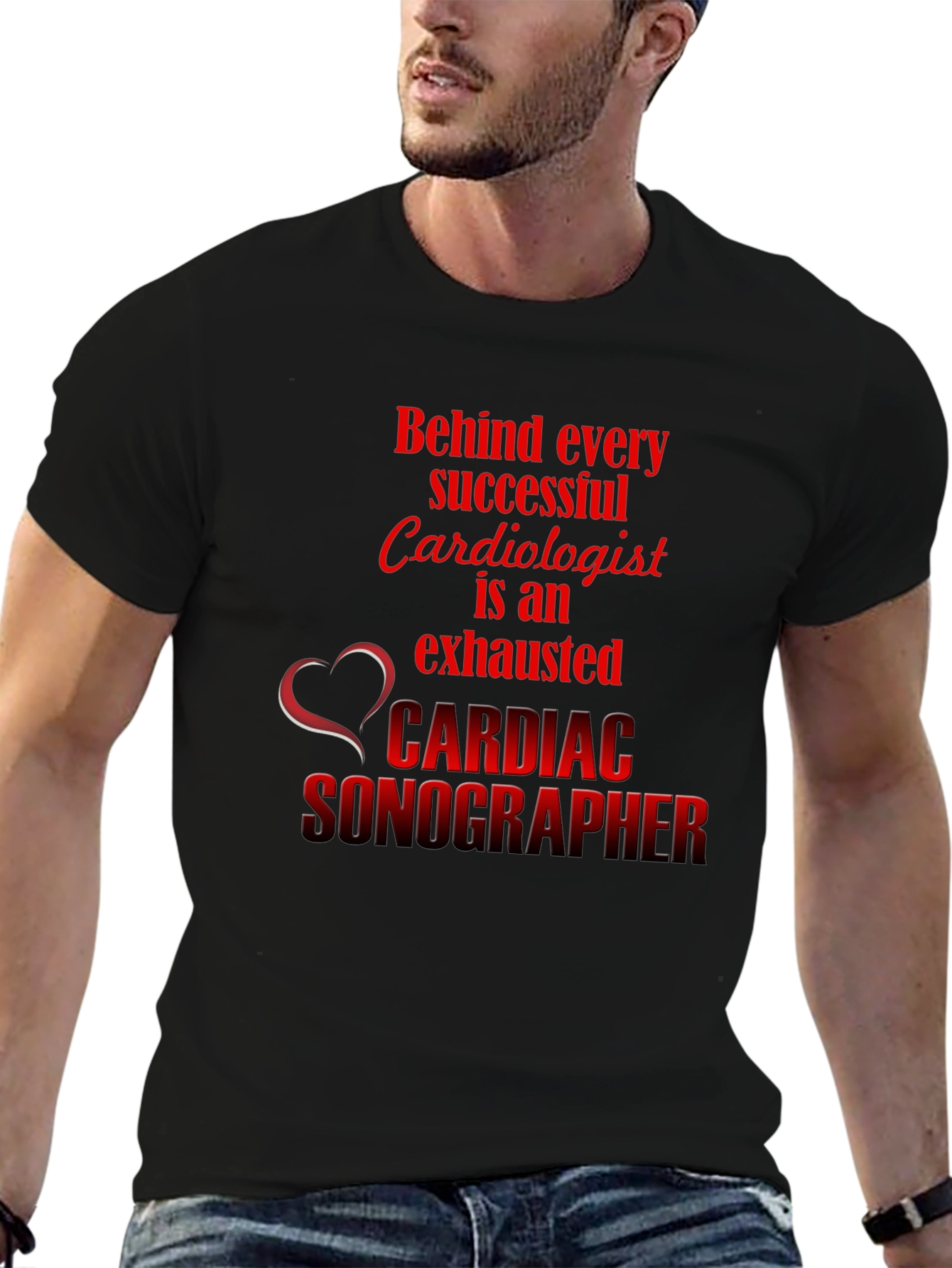Black Cardiac Sonographer T-Shirt - Medical Professional Apparel view 6
