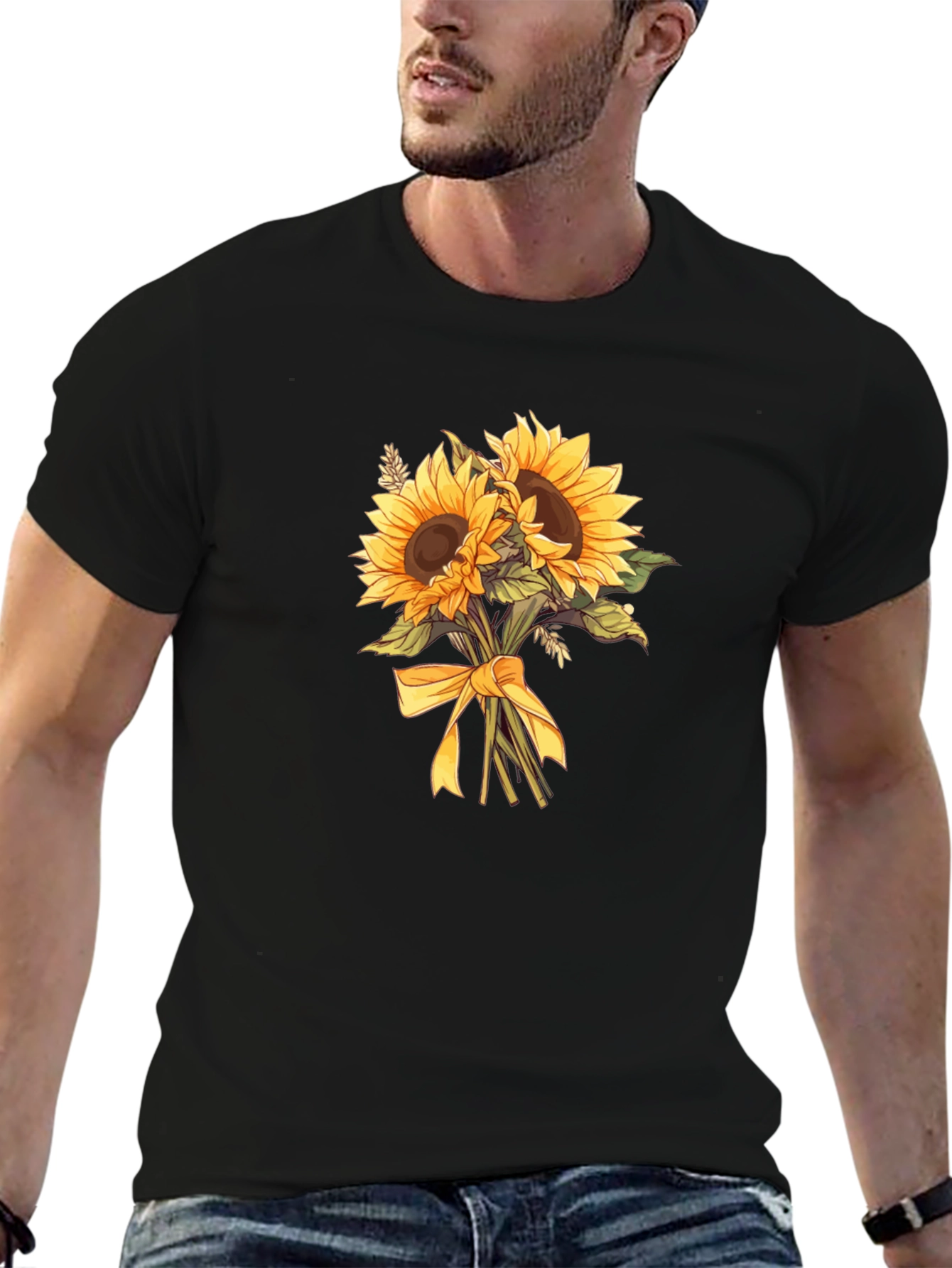 Black Sunflower Bouquet Graphic Tee - Black Cotton Blend view 6