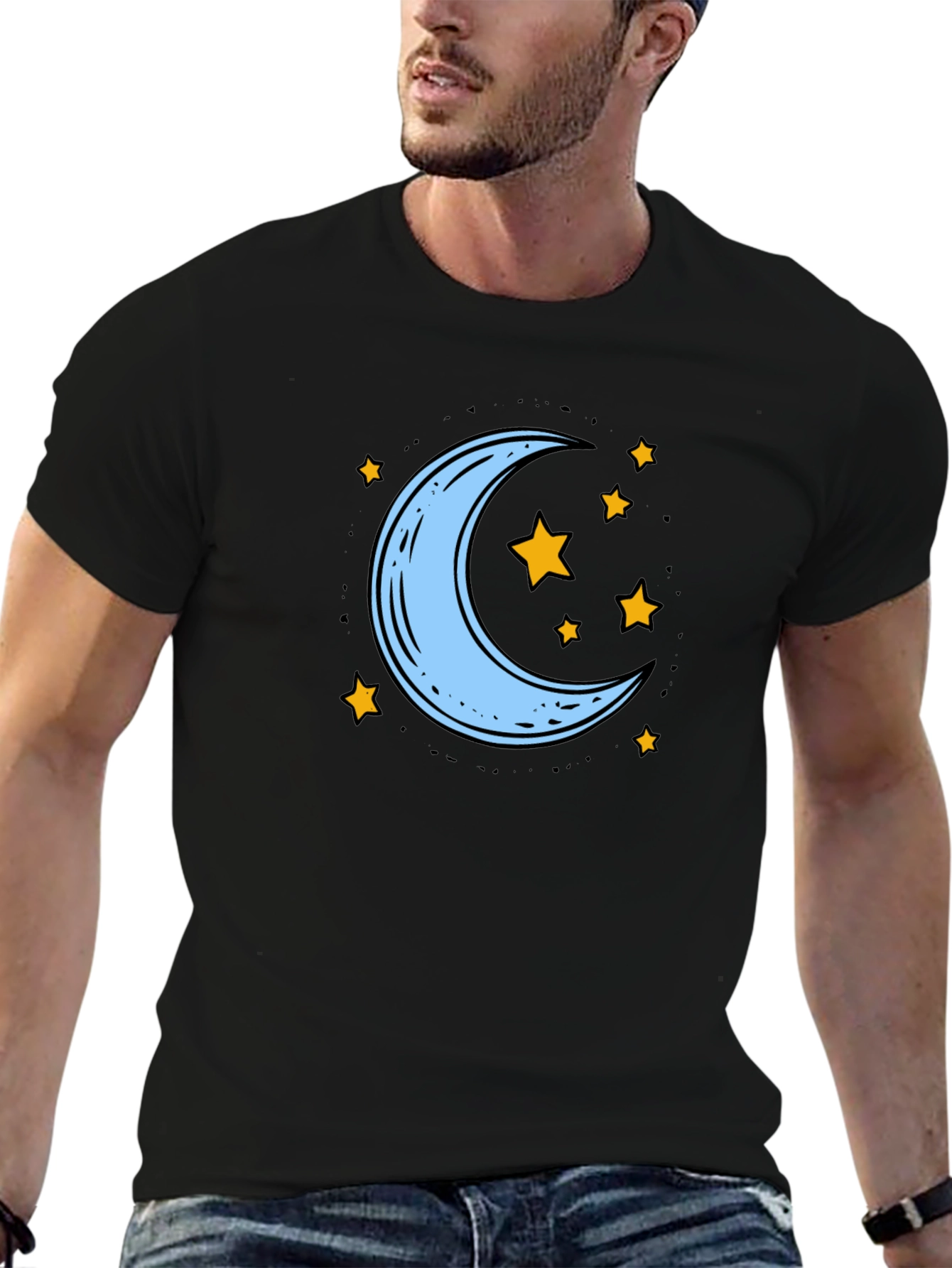 Black Moon and Stars Graphic Tee - Black view 6