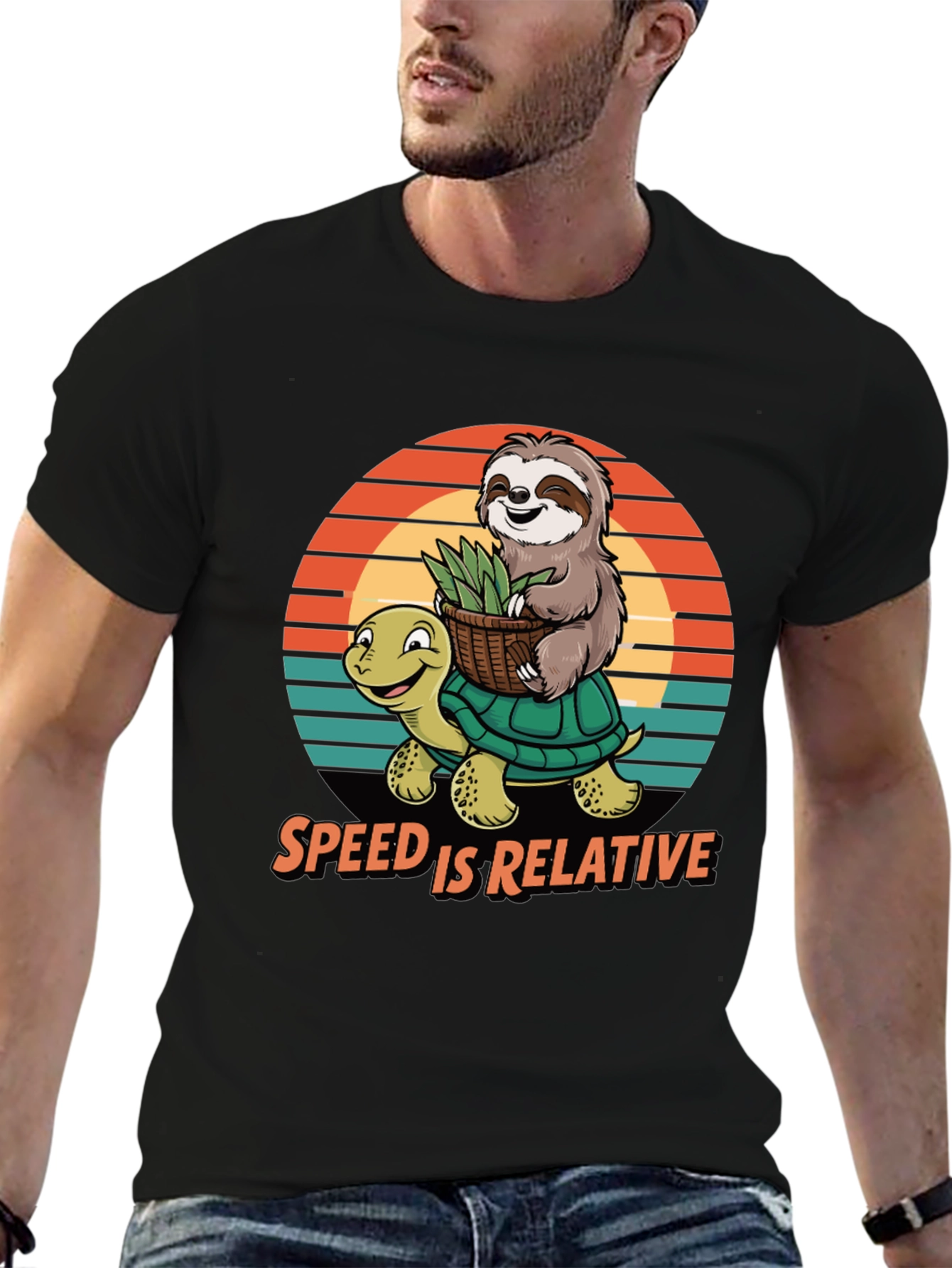 Black Speed is Relative Sloth & Turtle Graphic Tee view 6