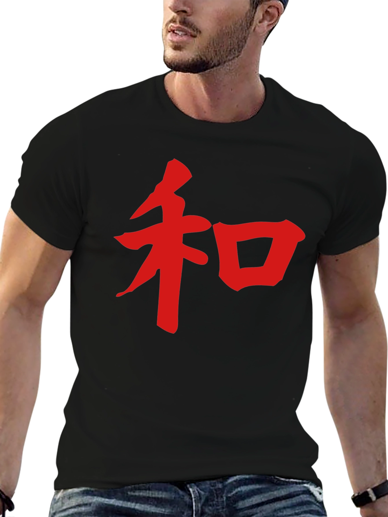 Black Black T-Shirt with Red Kanji Character view 6