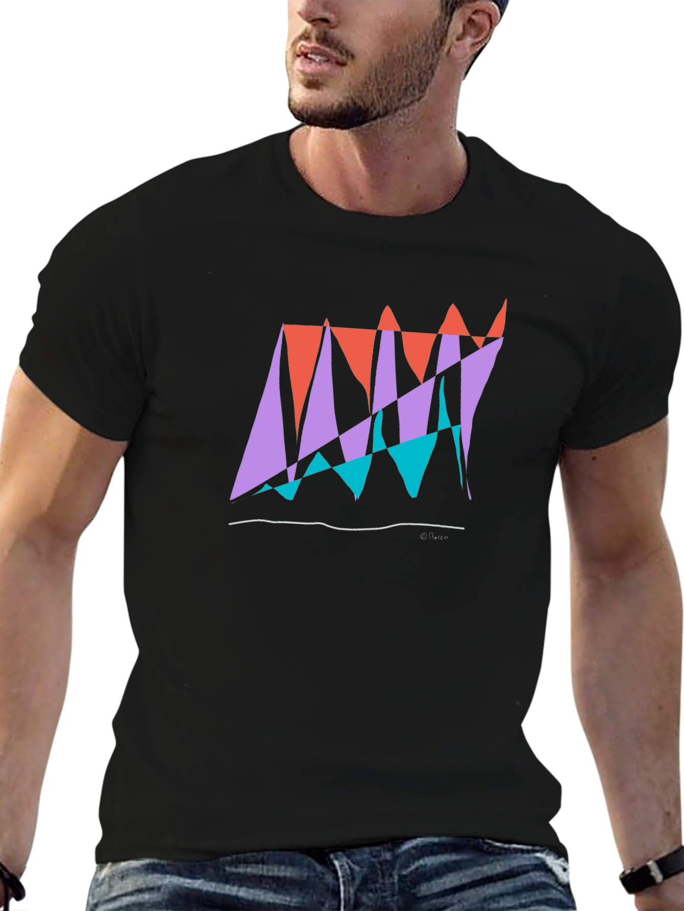 Black Abstract Graphic Tee - Modern Art Inspired Black T-Shirt view 6