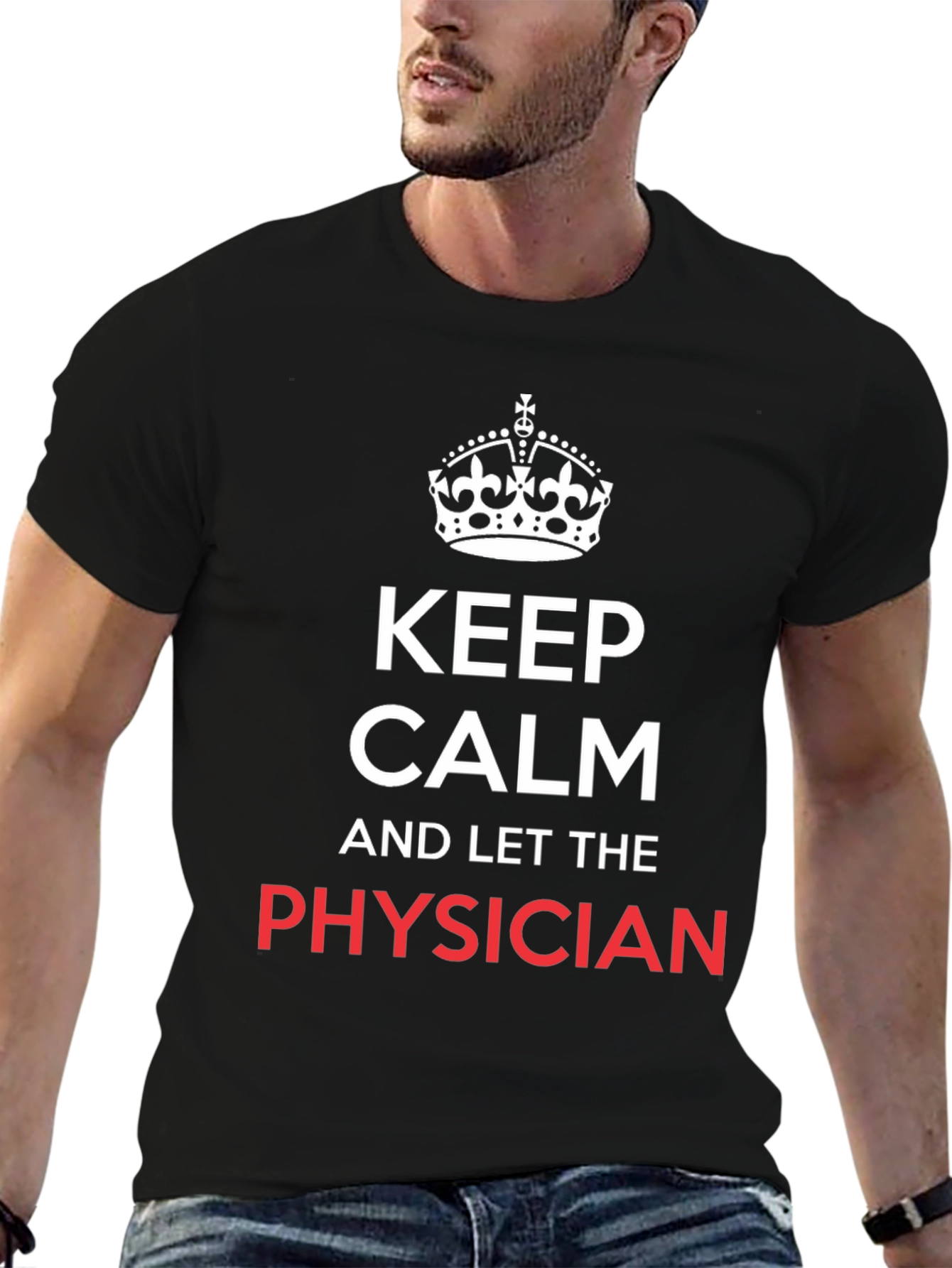 Black Keep Calm Physician T-Shirt - Black Graphic Tee view 6