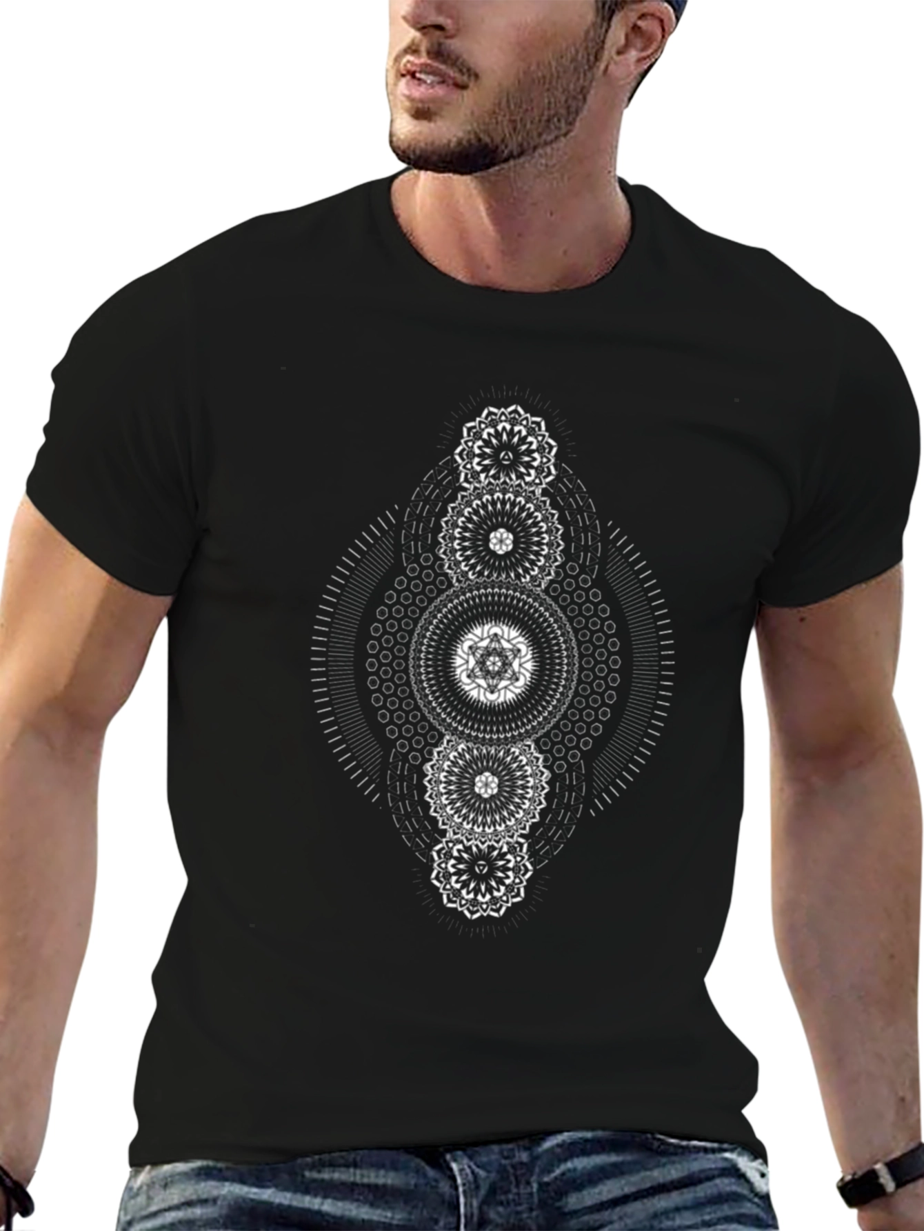 Black Geometric Mandala Graphic Tee - Black view 6
