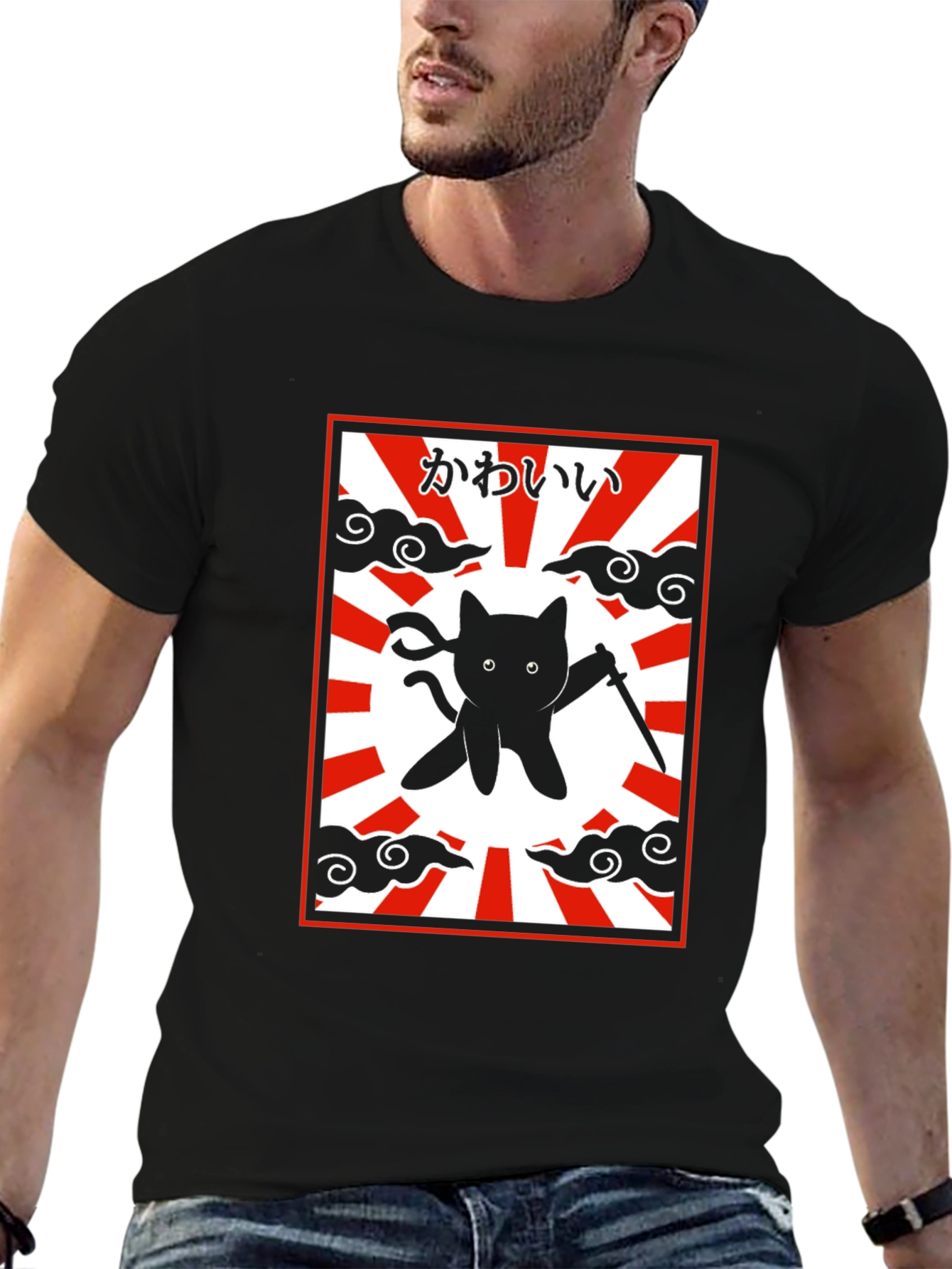 Black Ninja Cat Graphic T-Shirt - Kawaii Japanese Design view 6