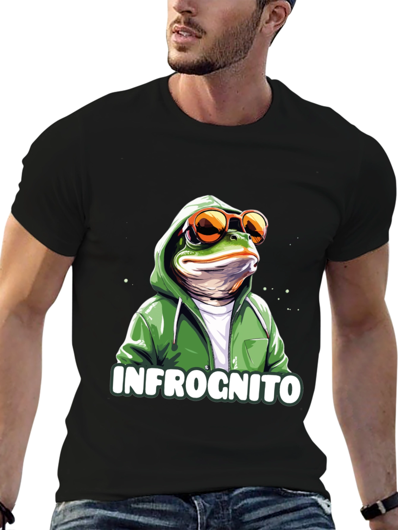 Black Infrognito Frog T-Shirt - Cool & Funny Design view 6