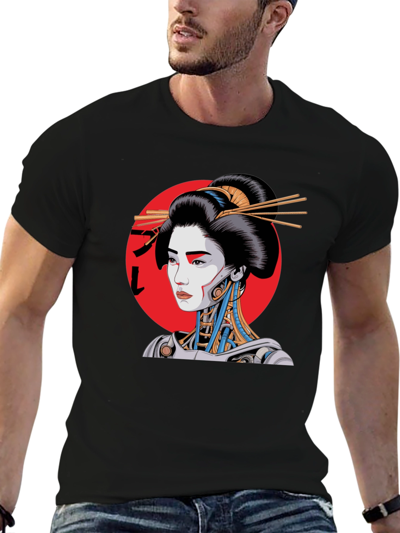 Black Cyberpunk Geisha Graphic Tee - Black view 6
