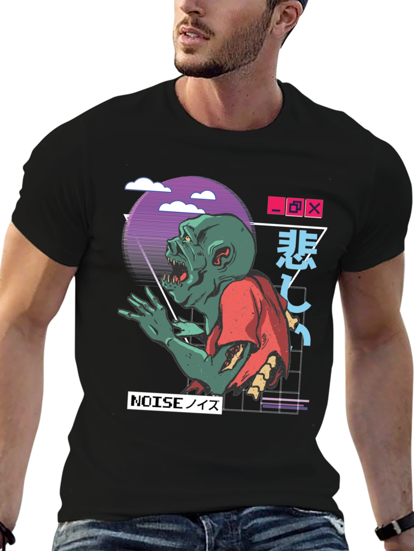 Black Zombie Noise T-Shirt - Vaporwave Style view 6