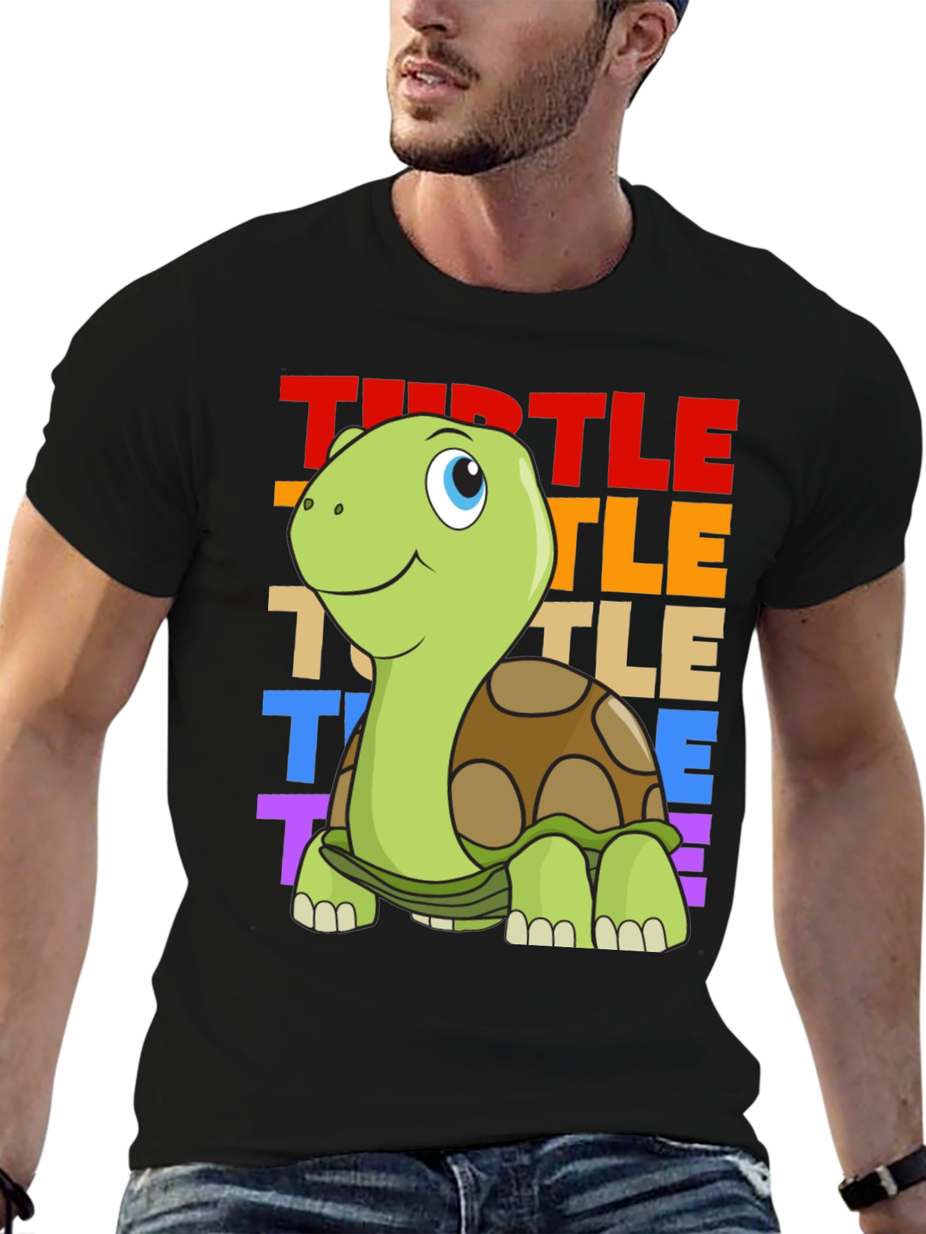 Black Cartoon Turtle Graphic Tee - Unisex Black T-Shirt view 6