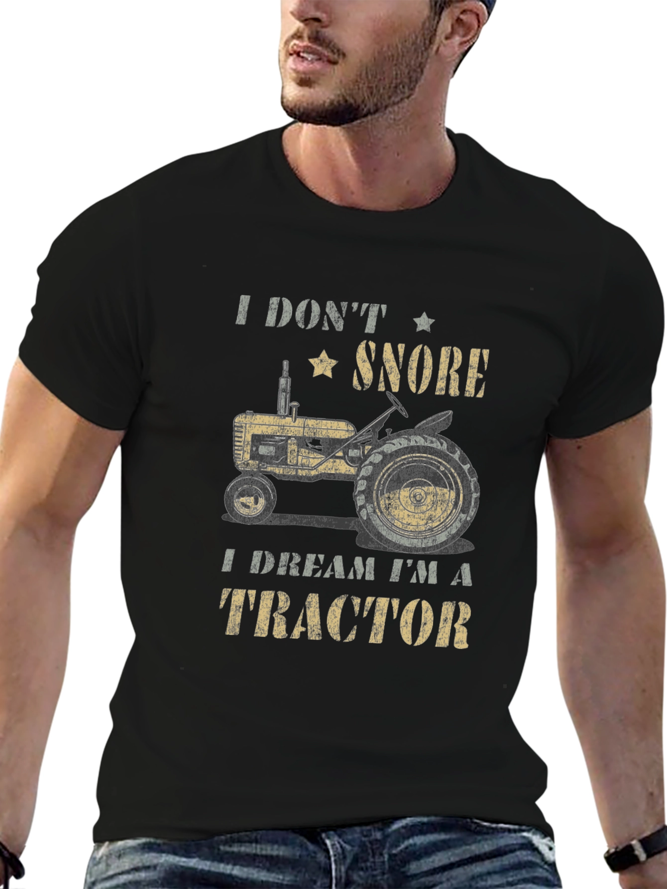 Black I Dream I'm A Tractor T-Shirt view 6