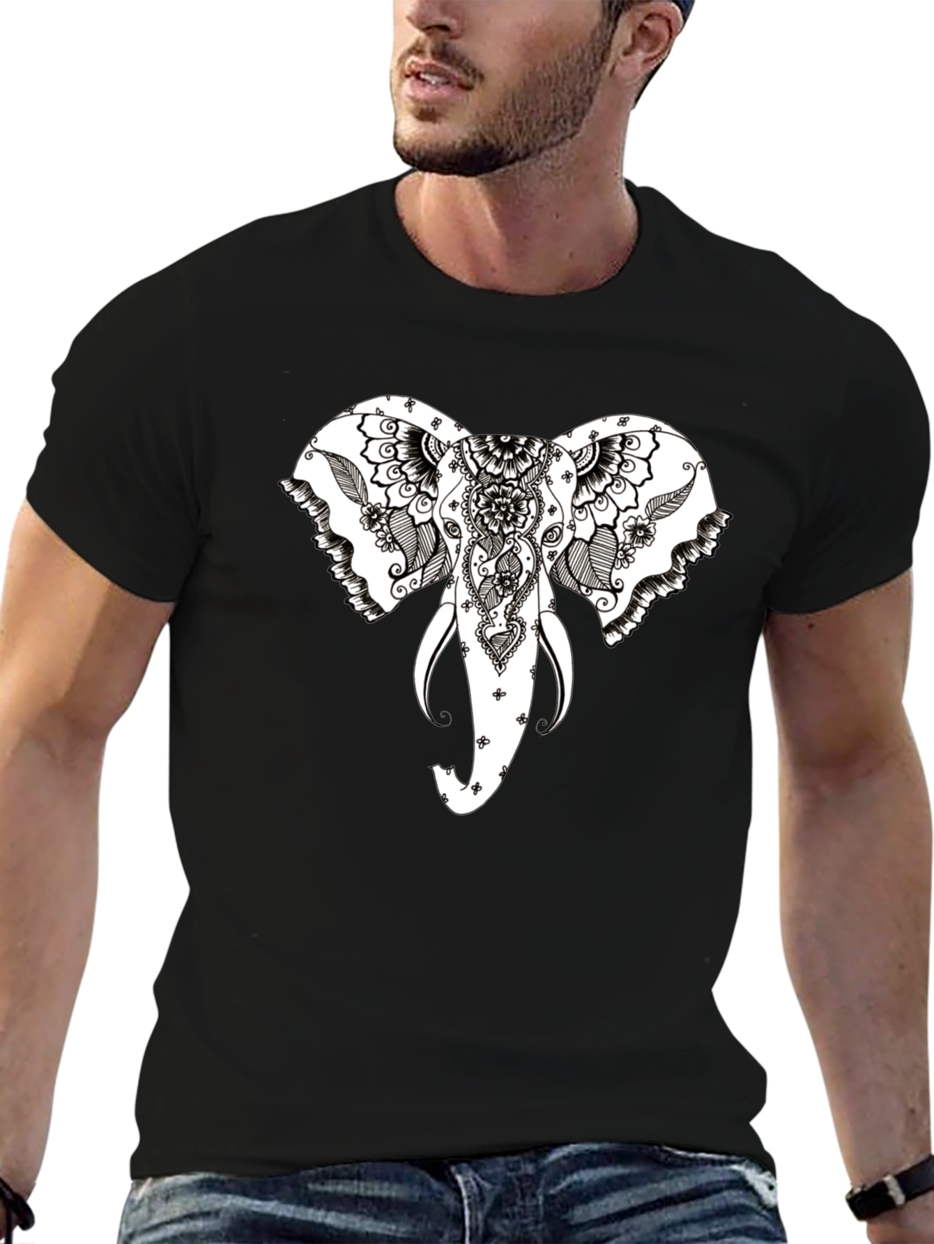 Black Elephant Head Graphic Black T-Shirt view 6