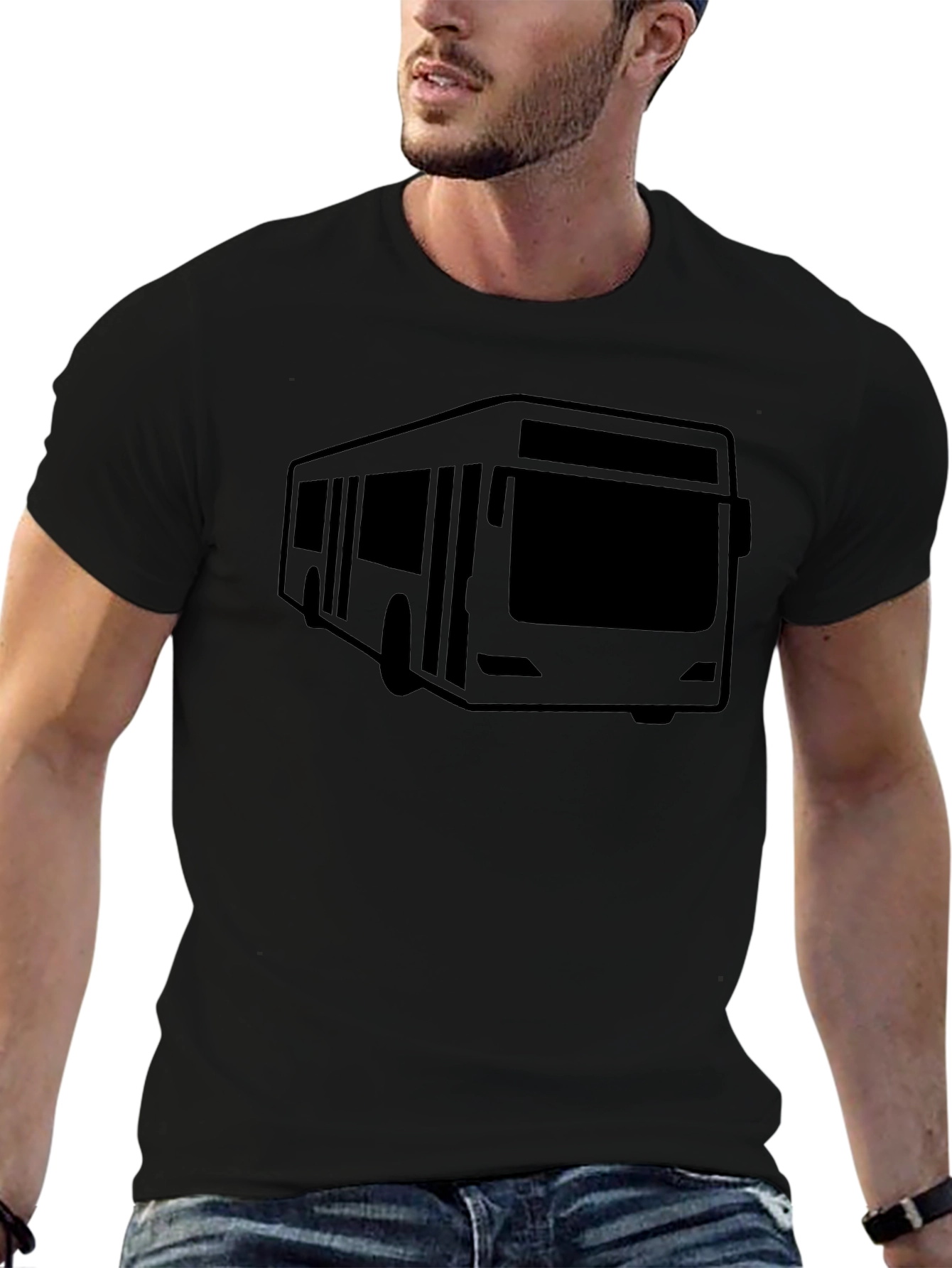 Black Bus Graphic Tee - Black Cotton Blend Comfort Fit view 6