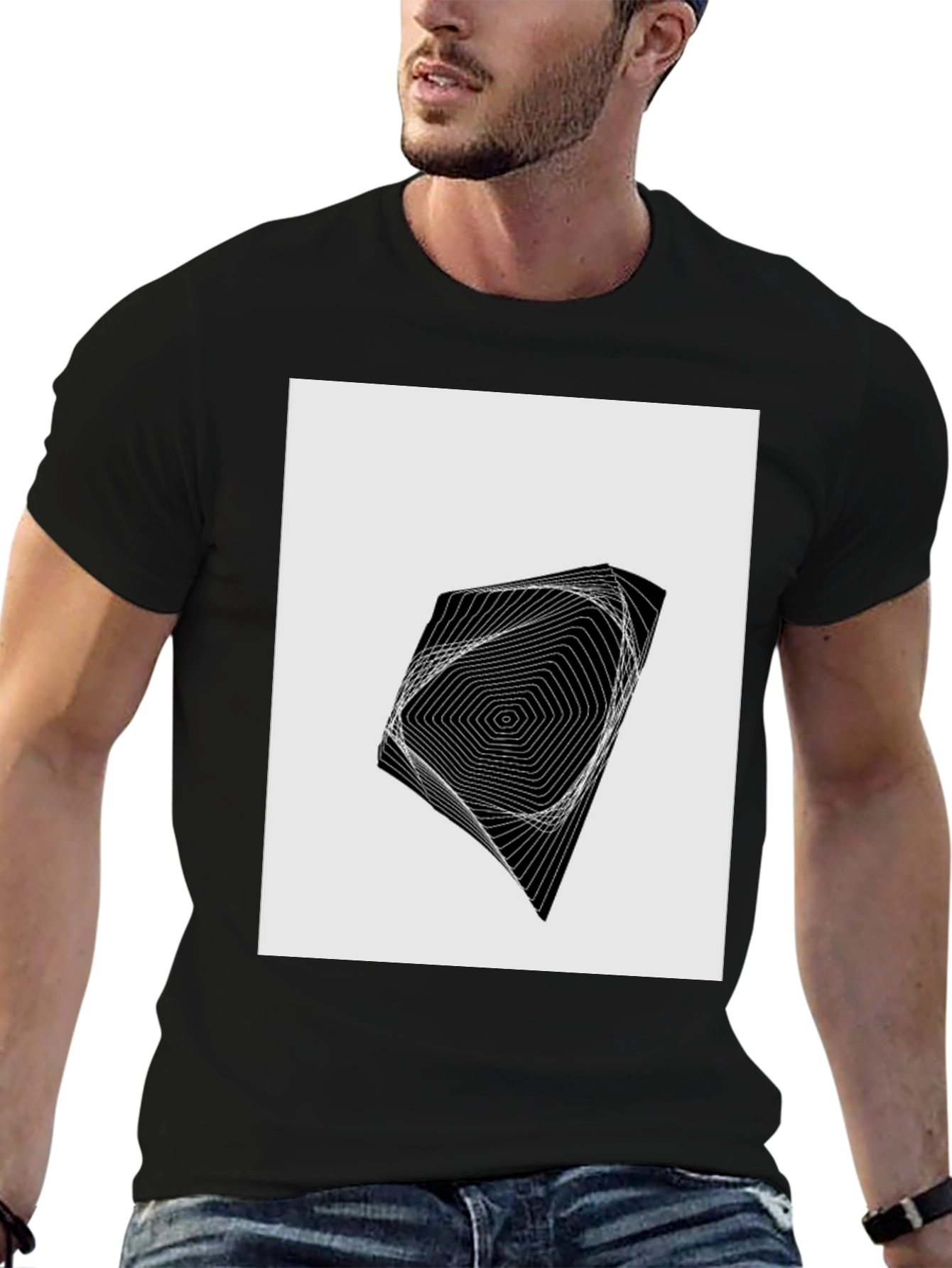 Black Geometric Illusion Graphic Tee view 6