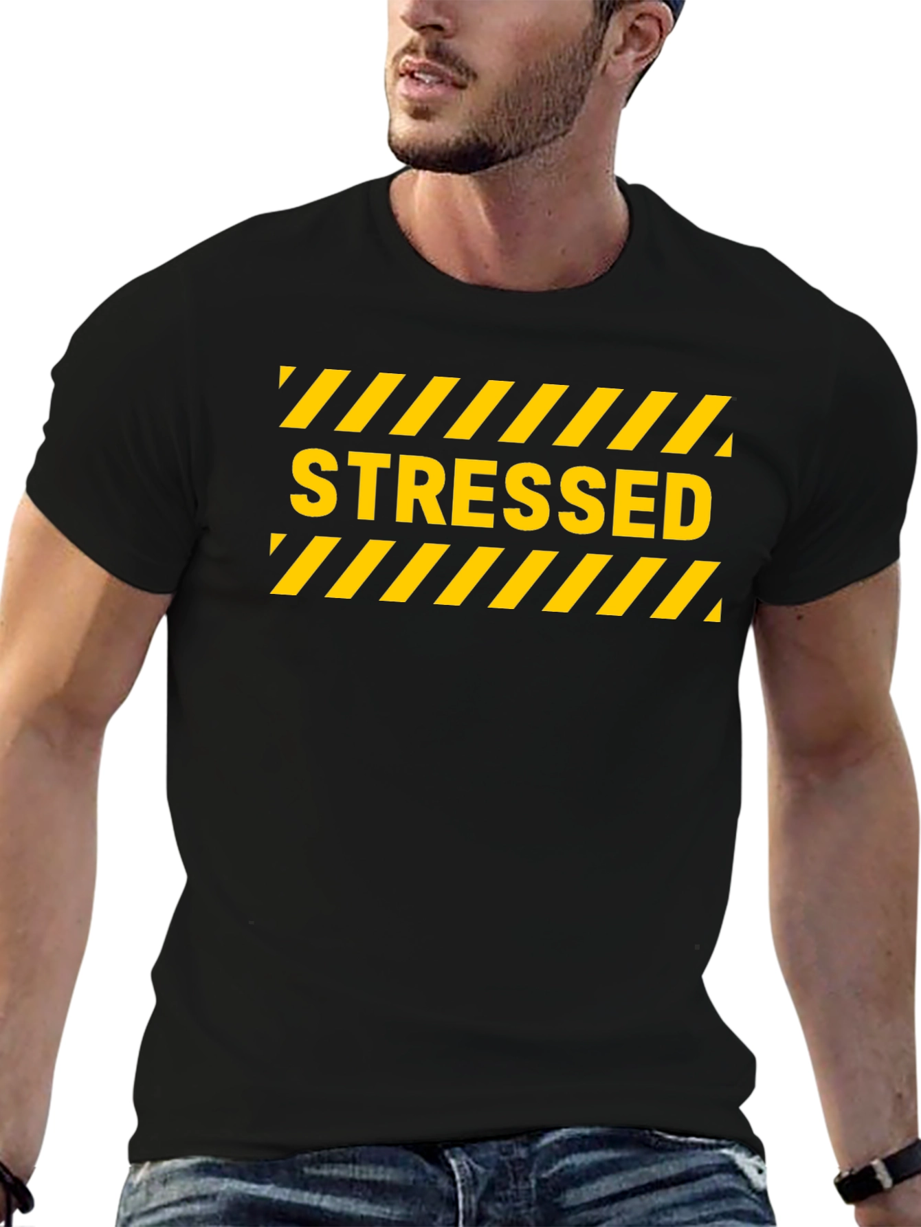 Black Stressed Graphic Tee - Black Short Sleeve Cotton T-Shirt view 6